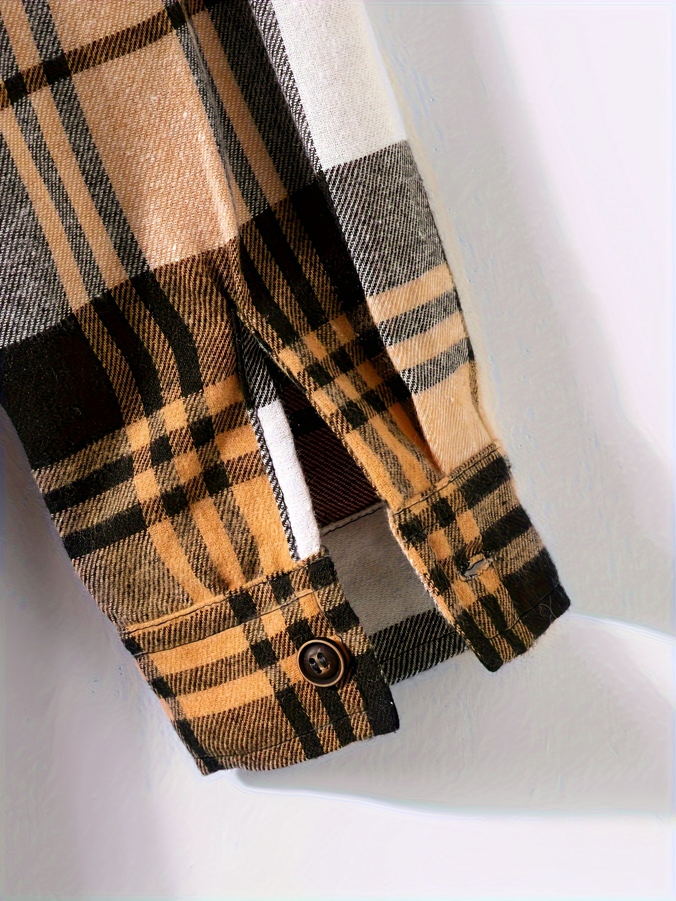 stylish collage chest pocket plaid pattern casual long sleeve button up shirt mens clothes for spring summer fall outdoor details 29