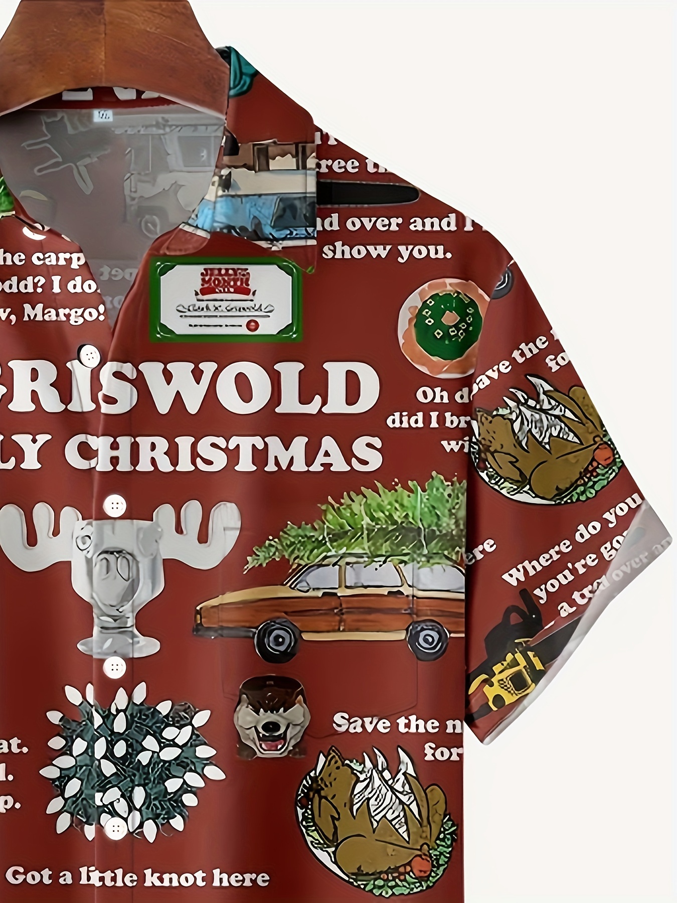 retro comic full print mens christmas themed short sleeve lapel shirt summer holiday top details 2