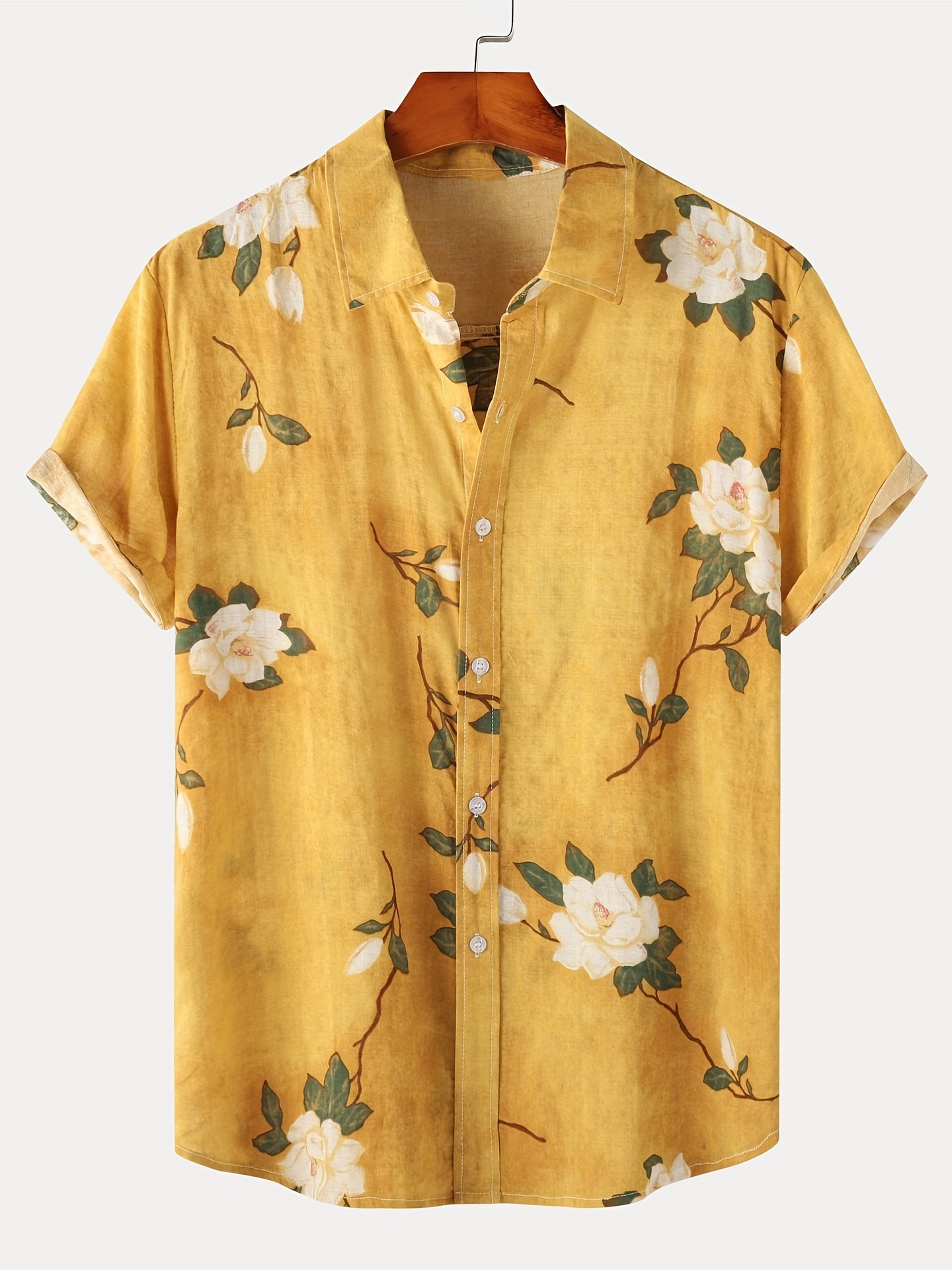 mens casual slim short sleeve shirts with flower for summer details 23