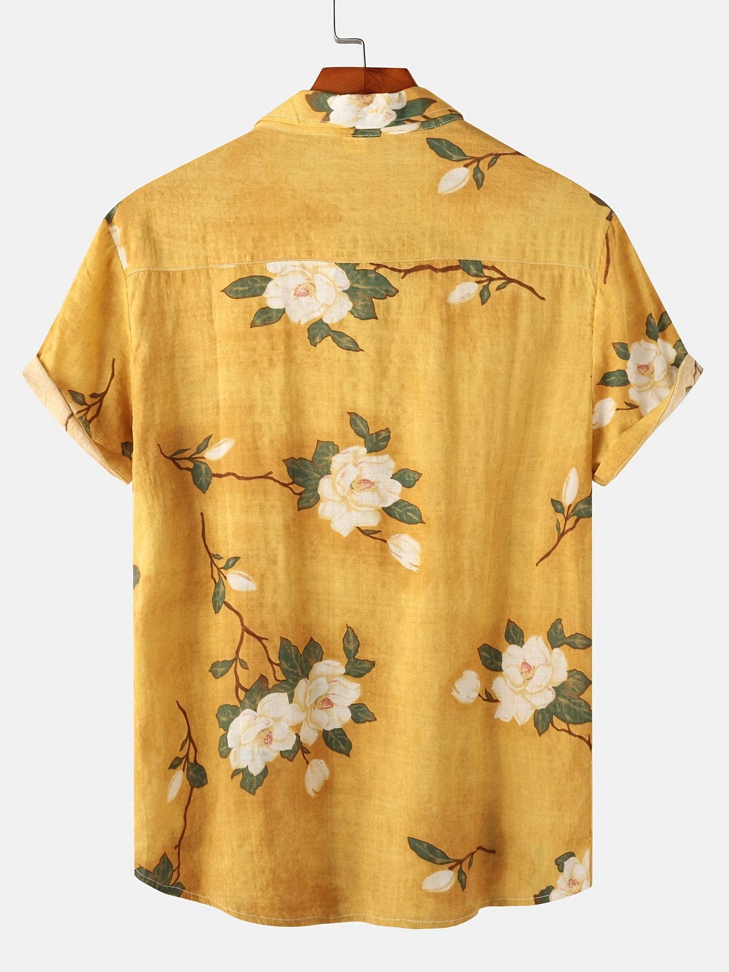 mens casual slim short sleeve shirts with flower for summer details 27