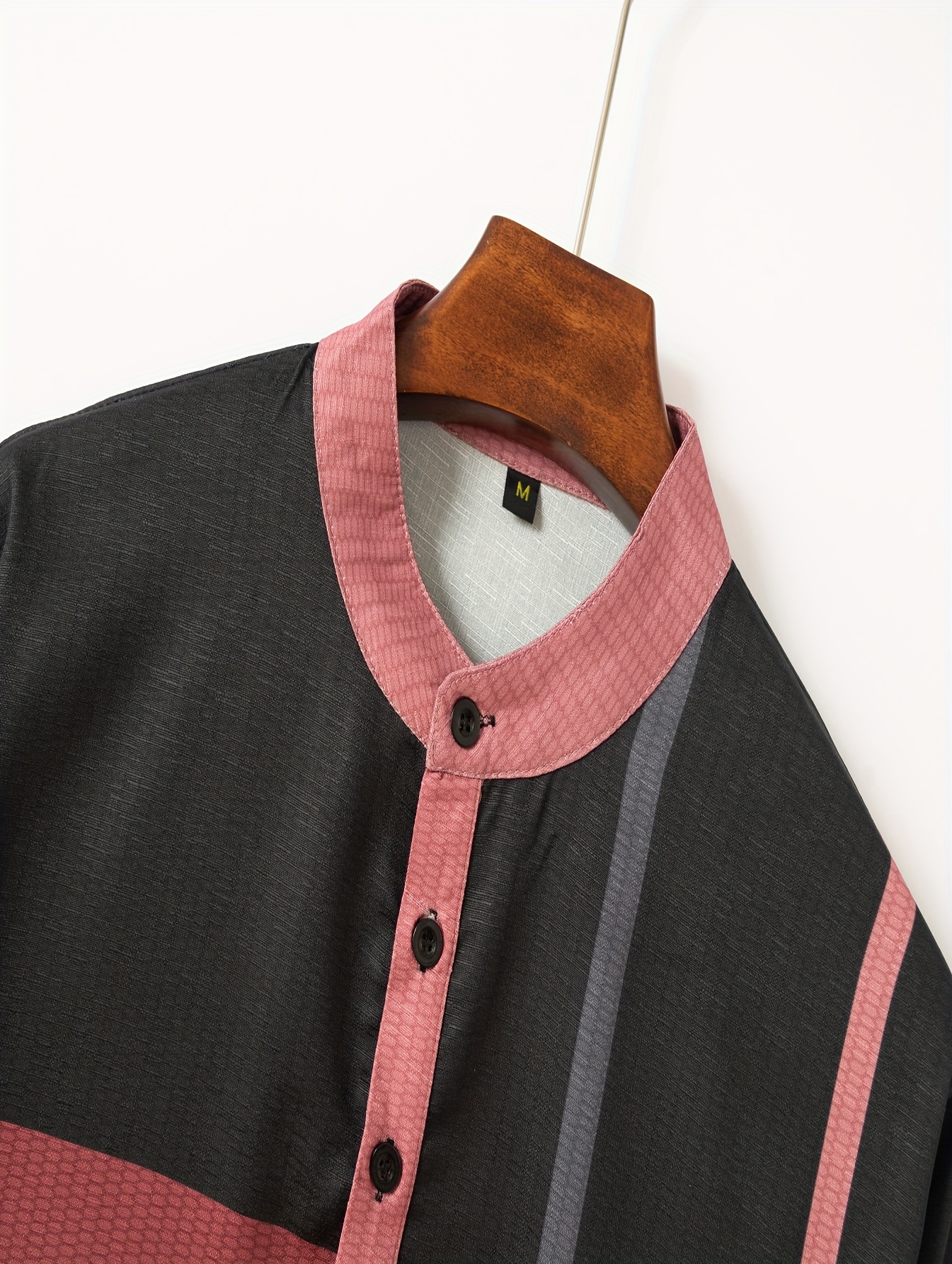 mens shirt top henley shirts color block long sleeve closure regular fit male casual shirt for daily vacation details 22
