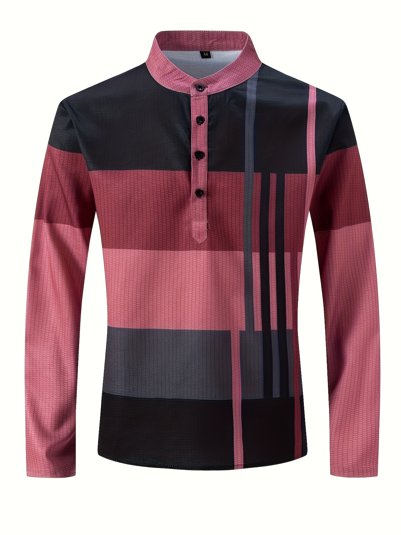 mens shirt top henley shirts color block long sleeve closure regular fit male casual shirt for daily vacation details 25