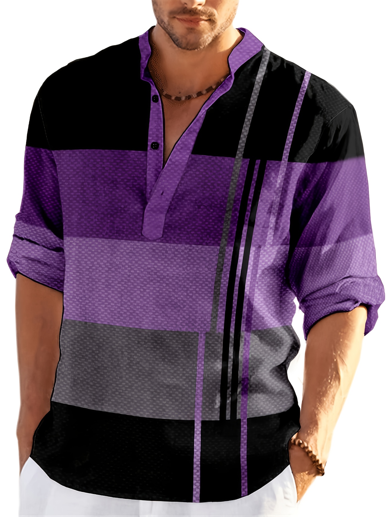 mens shirt top henley shirts color block long sleeve closure regular fit male casual shirt for daily vacation details 52