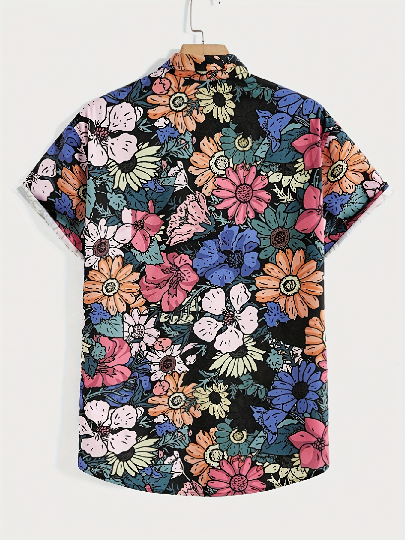 mens stylish loose skull pattern shirt casual breathable lapel button up short sleeve shirt top for city walk street hanging outdoor activities details 0
