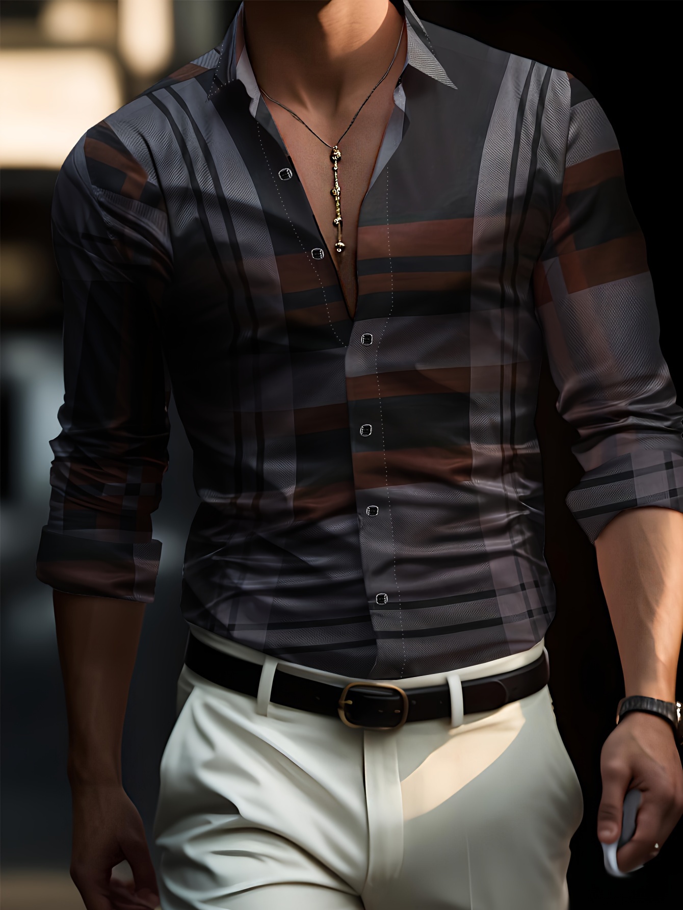 mens semi formal non stretch long sleeve turndown collar shirt male clothes for spring and summer details 5
