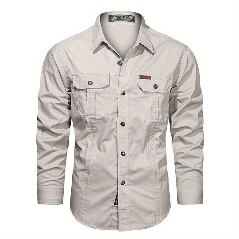 trendy mens casual long sleeve cargo shirt with pockets mens shirt for spring autumn tops for men details 1