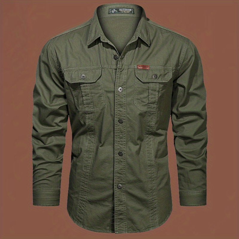 trendy mens casual long sleeve cargo shirt with pockets mens shirt for spring autumn tops for men details 2