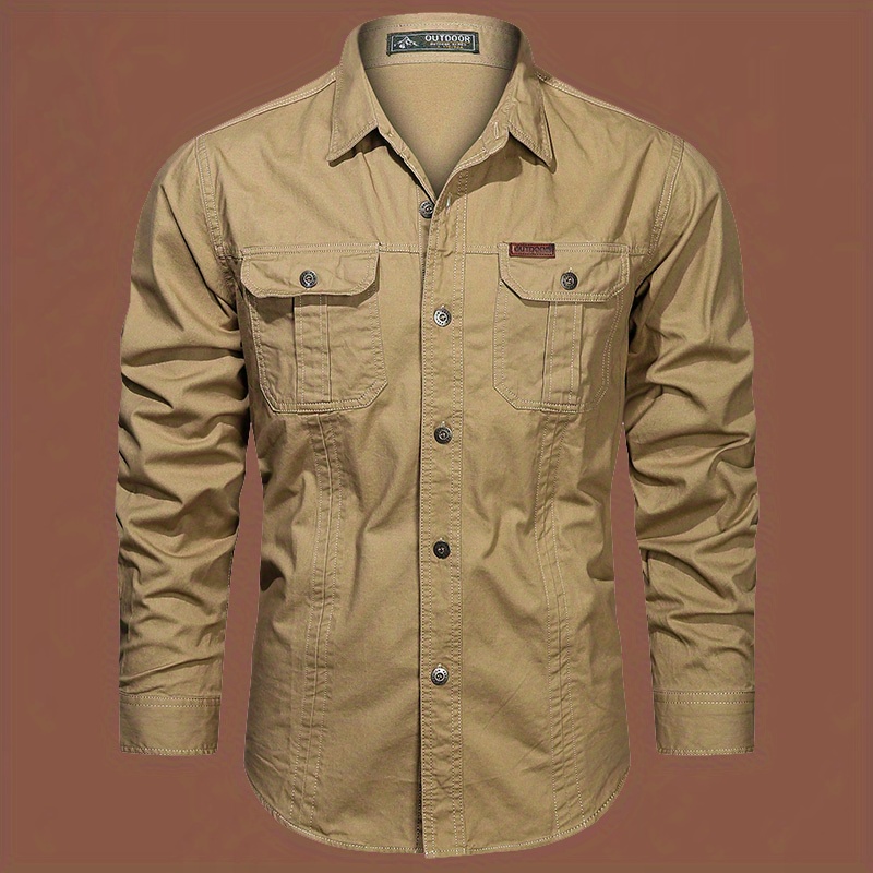 trendy mens casual long sleeve cargo shirt with pockets mens shirt for spring autumn tops for men details 3