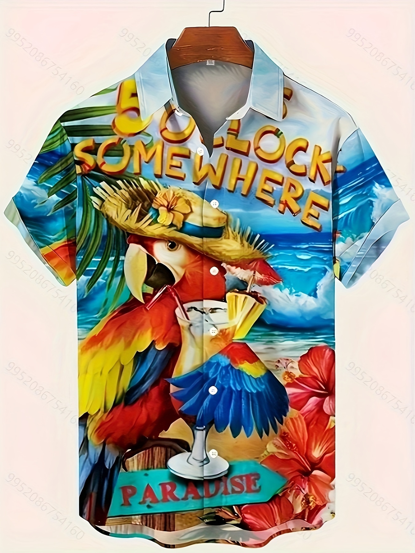 parrot graphic print mens creative top casual non stretch short sleeve lapel shirt mans clothes for summer outdoor details 0