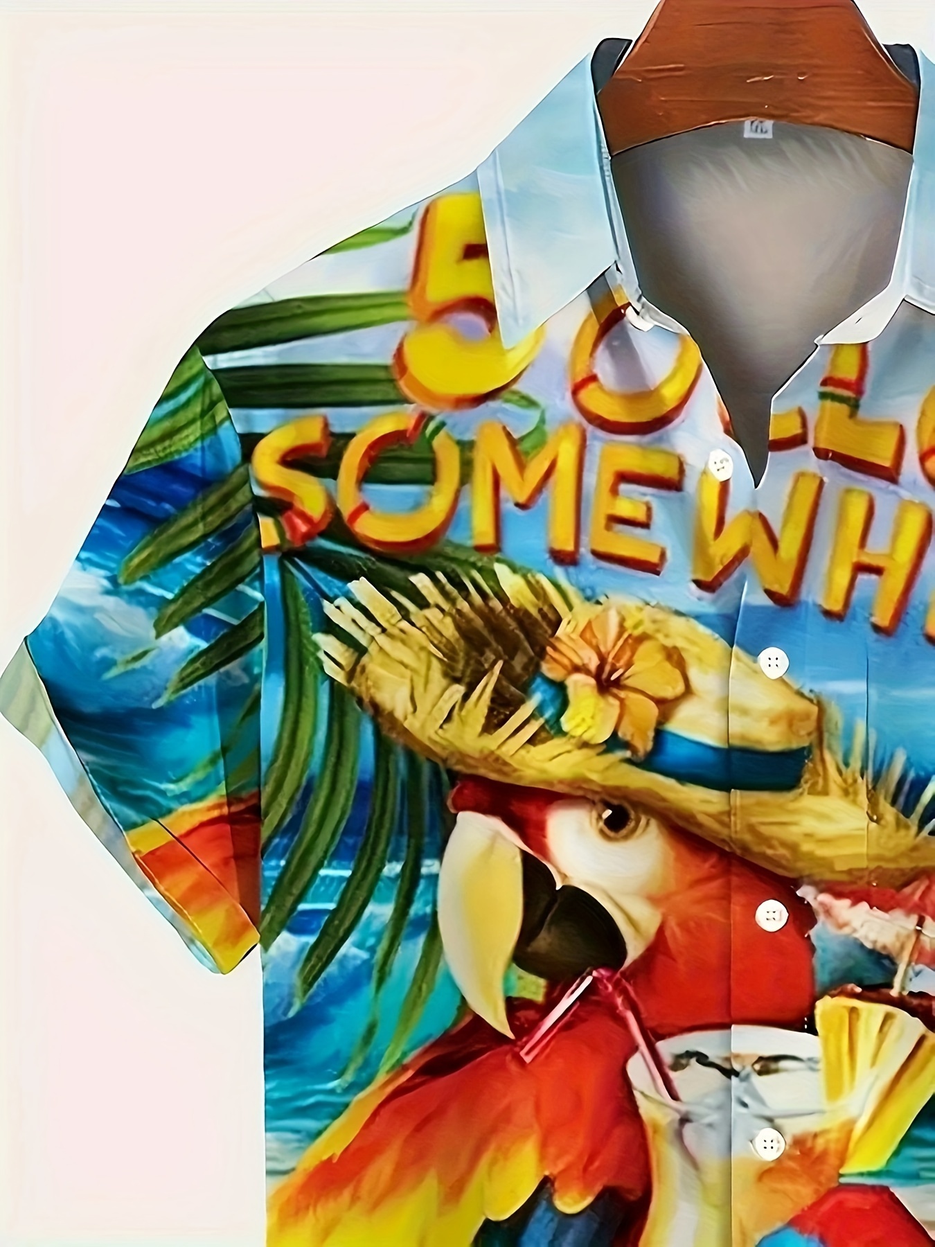 parrot graphic print mens creative top casual non stretch short sleeve lapel shirt mans clothes for summer outdoor details 2
