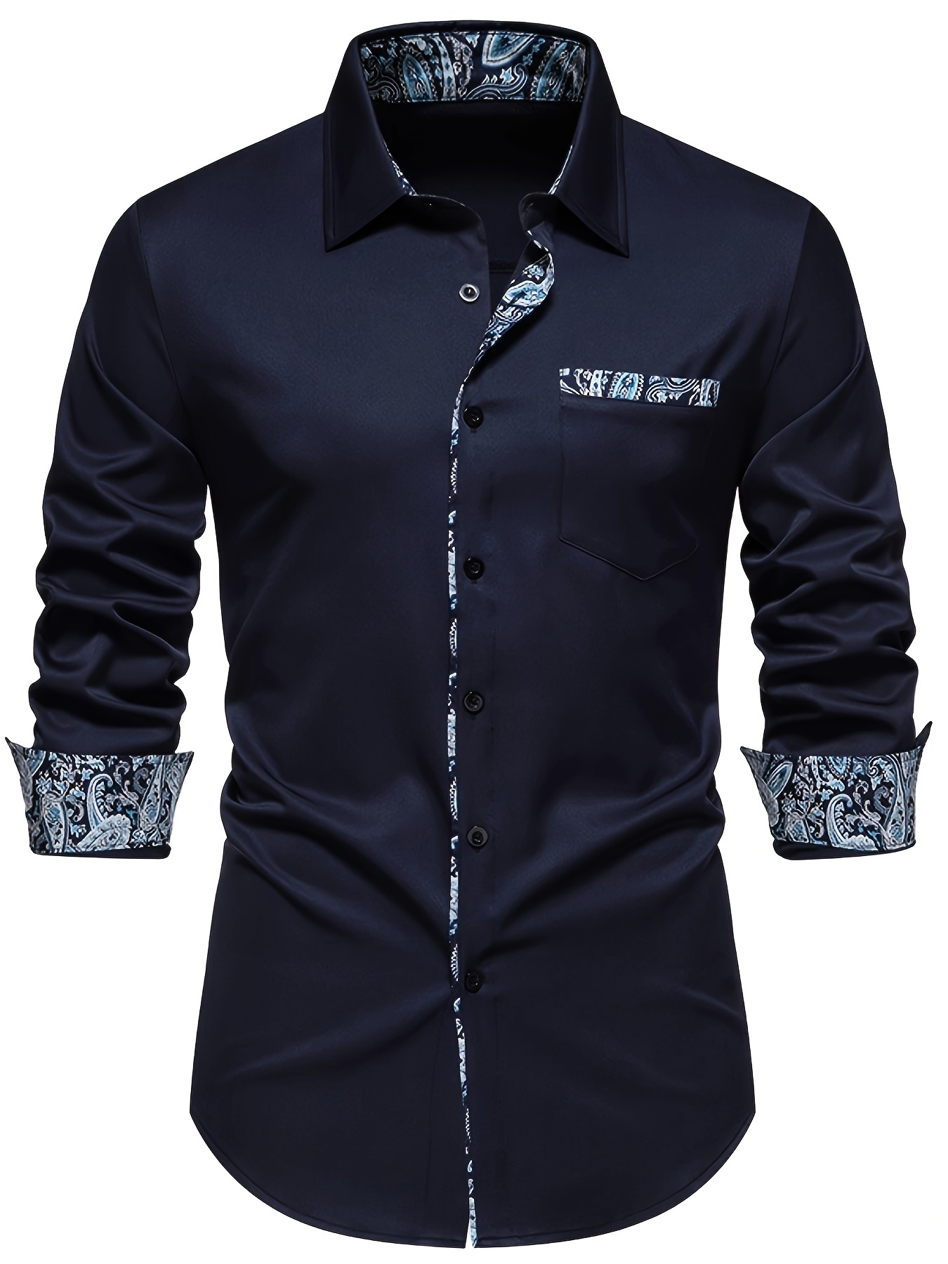 paisley pattern design mens chic daily long sleeve button up shirt with chest pocket spring fall dating dress details 0