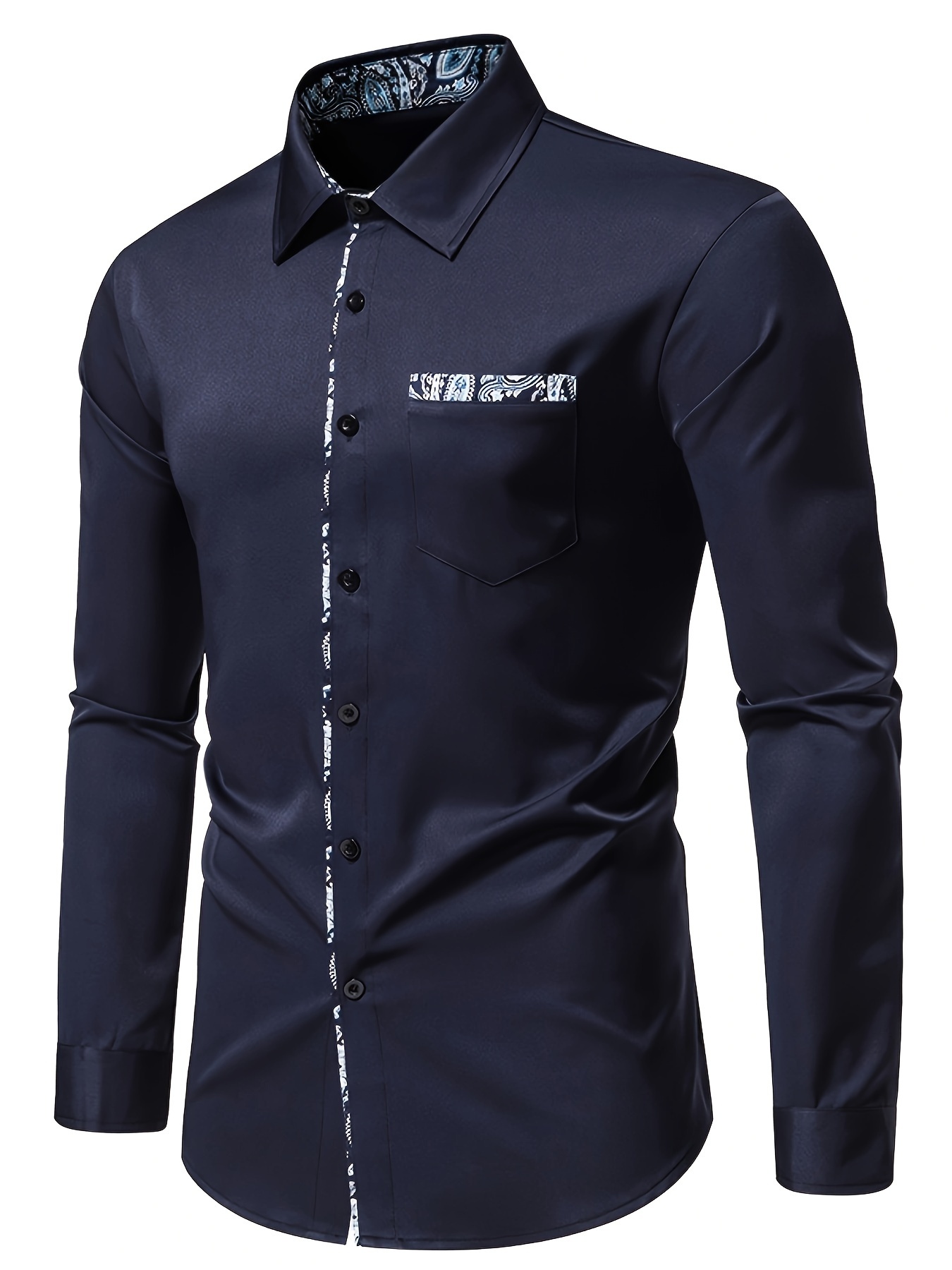 paisley pattern design mens chic daily long sleeve button up shirt with chest pocket spring fall dating dress details 2