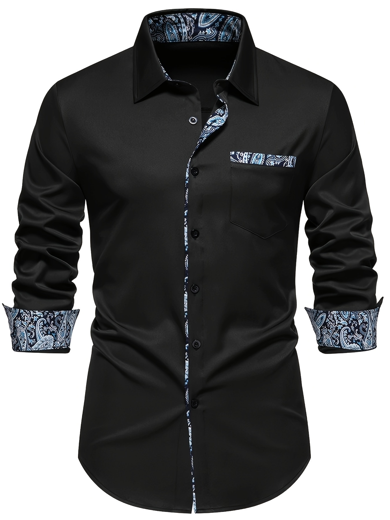 paisley pattern design mens chic daily long sleeve button up shirt with chest pocket spring fall dating dress details 5