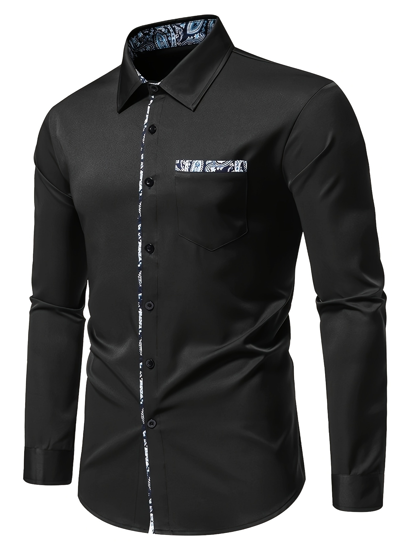 paisley pattern design mens chic daily long sleeve button up shirt with chest pocket spring fall dating dress details 7