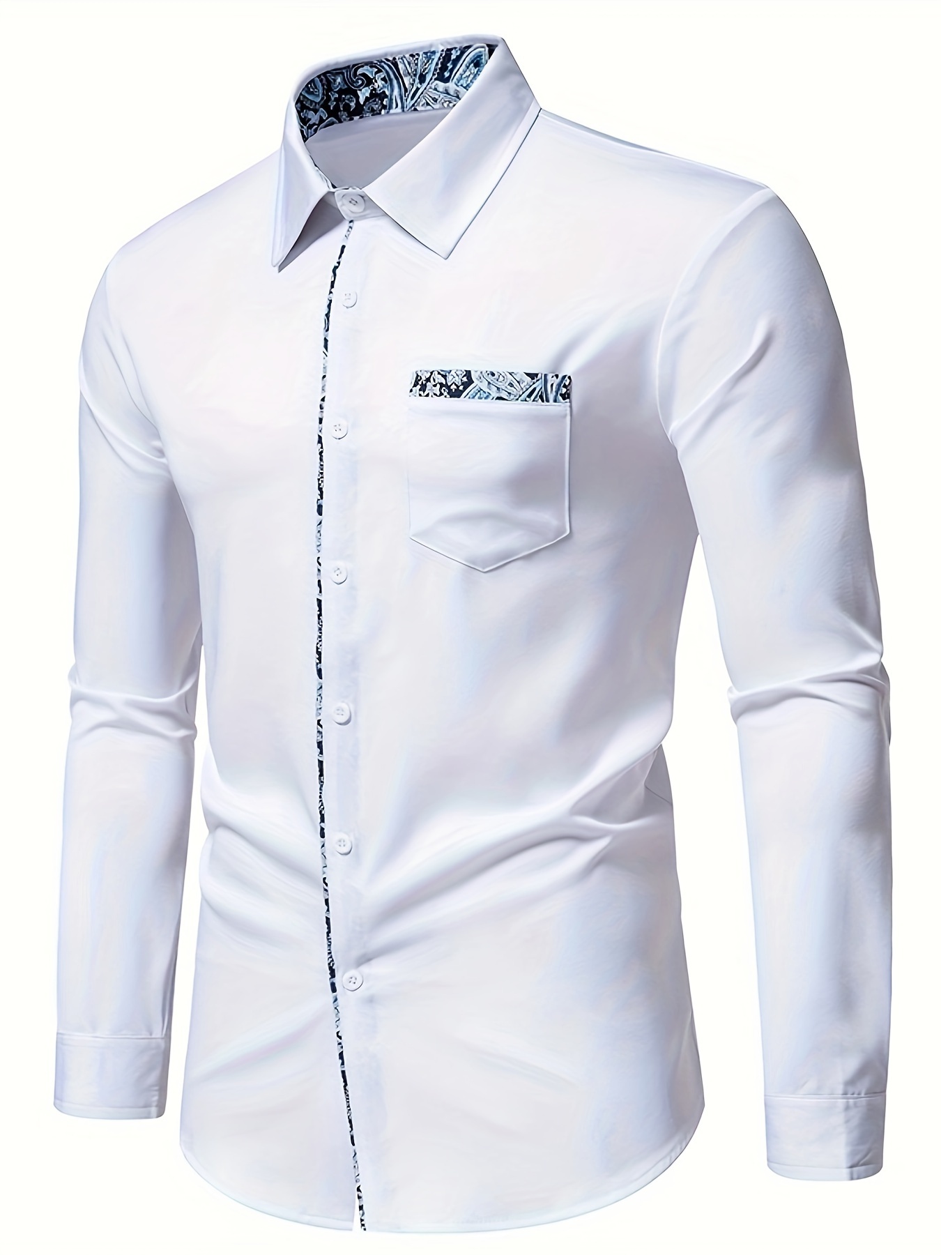 paisley pattern design mens chic daily long sleeve button up shirt with chest pocket spring fall dating dress details 12