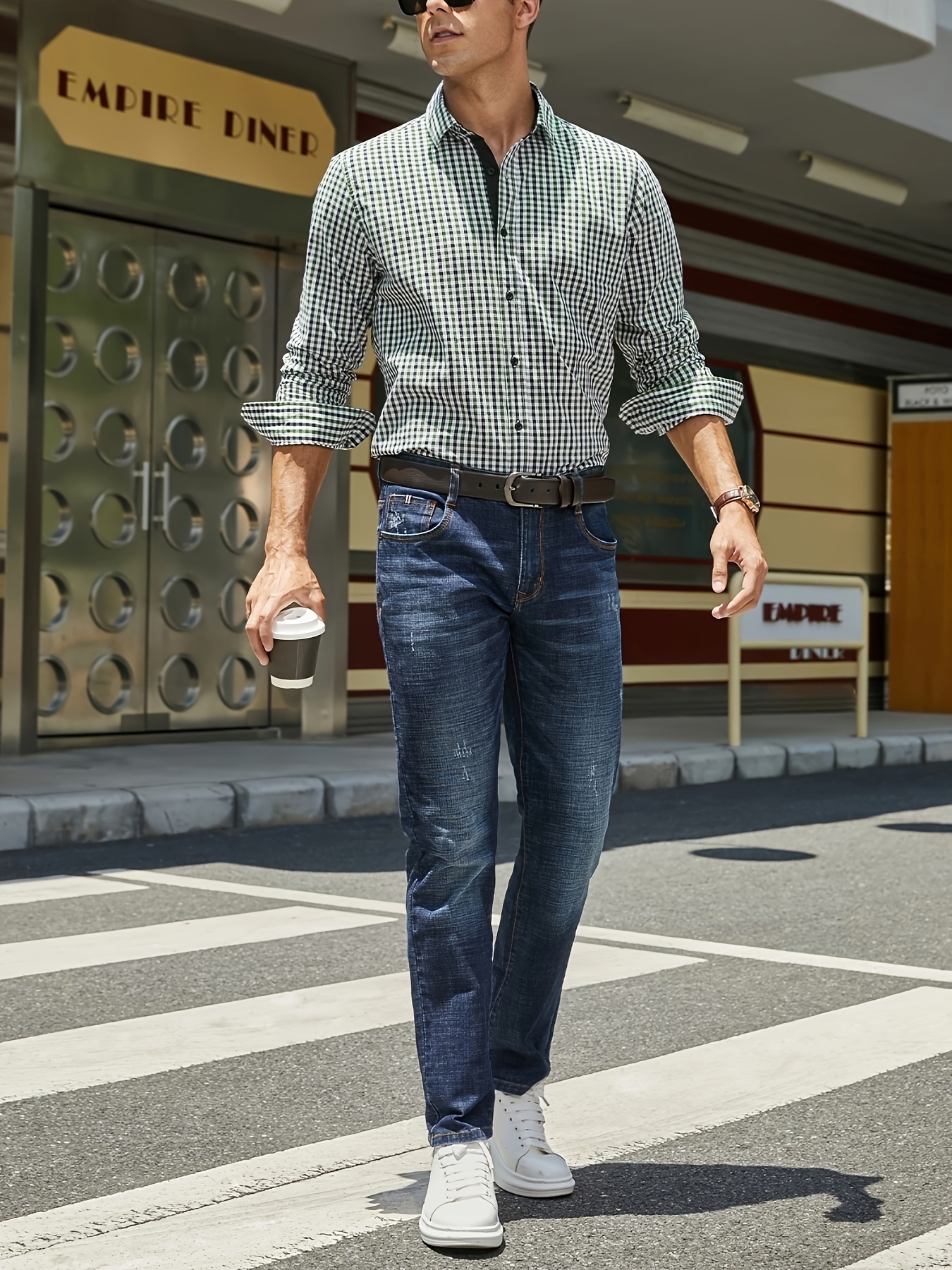 plaid pattern mens cotton casual long sleeve button up shirt mens leisurewear spring fall outdoor details 1