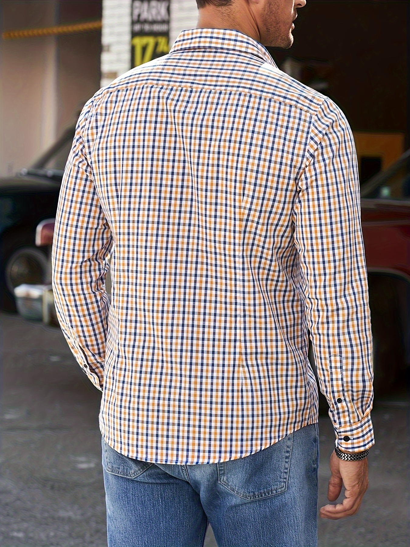 plaid pattern mens cotton casual long sleeve button up shirt mens leisurewear spring fall outdoor details 26