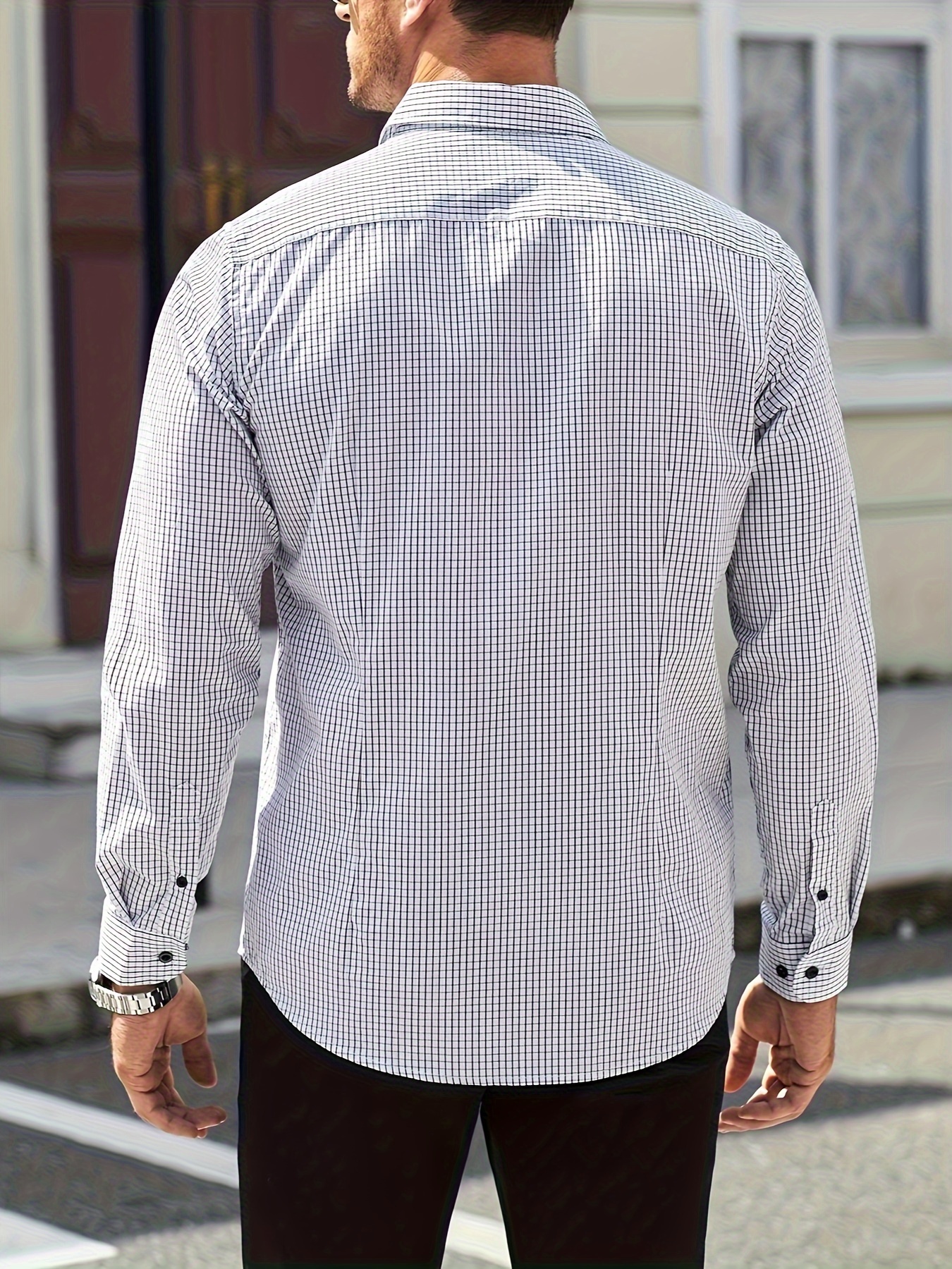 plaid pattern mens cotton casual long sleeve button up shirt mens leisurewear spring fall outdoor details 34