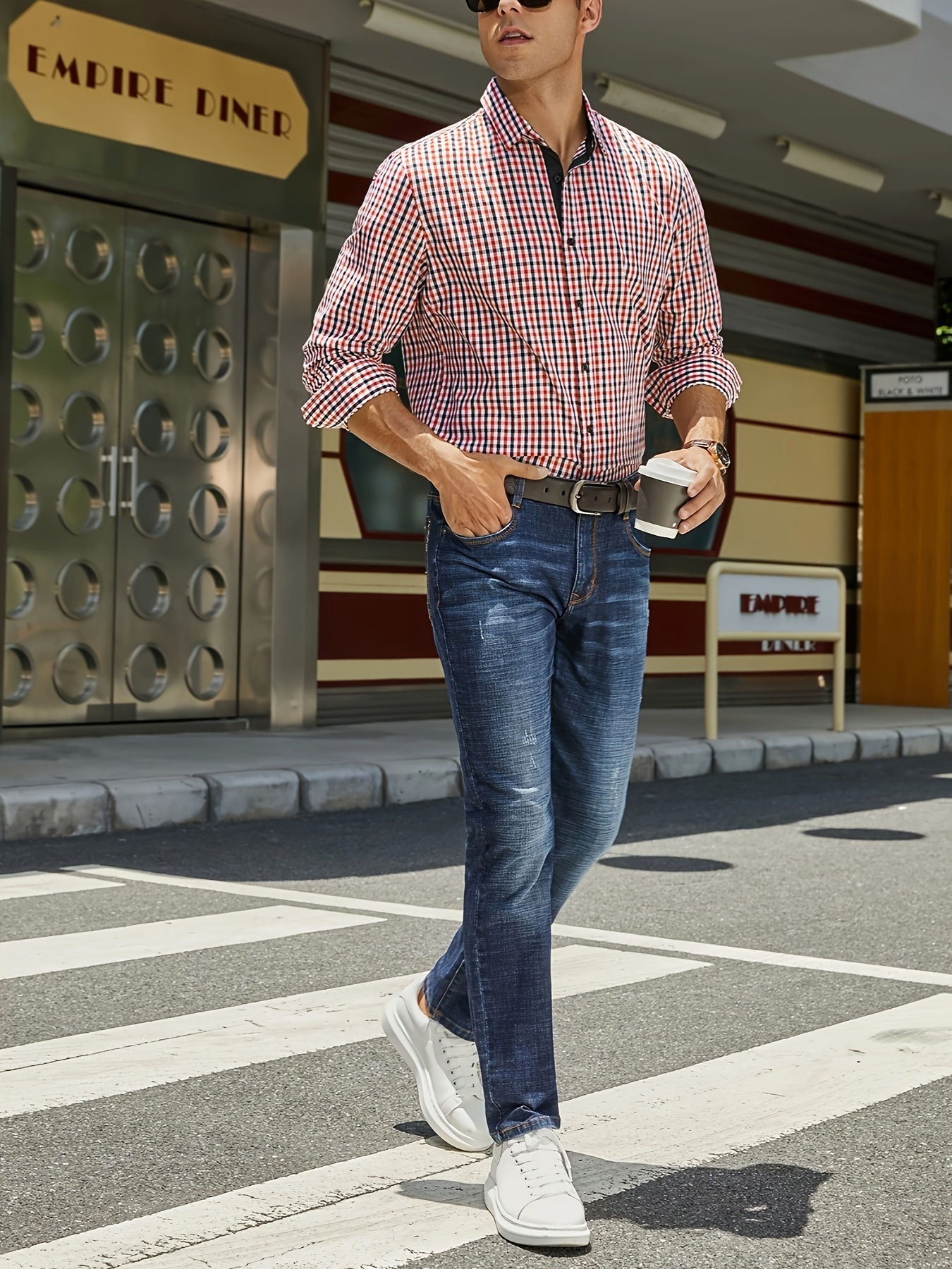plaid pattern mens cotton casual long sleeve button up shirt mens leisurewear spring fall outdoor details 48