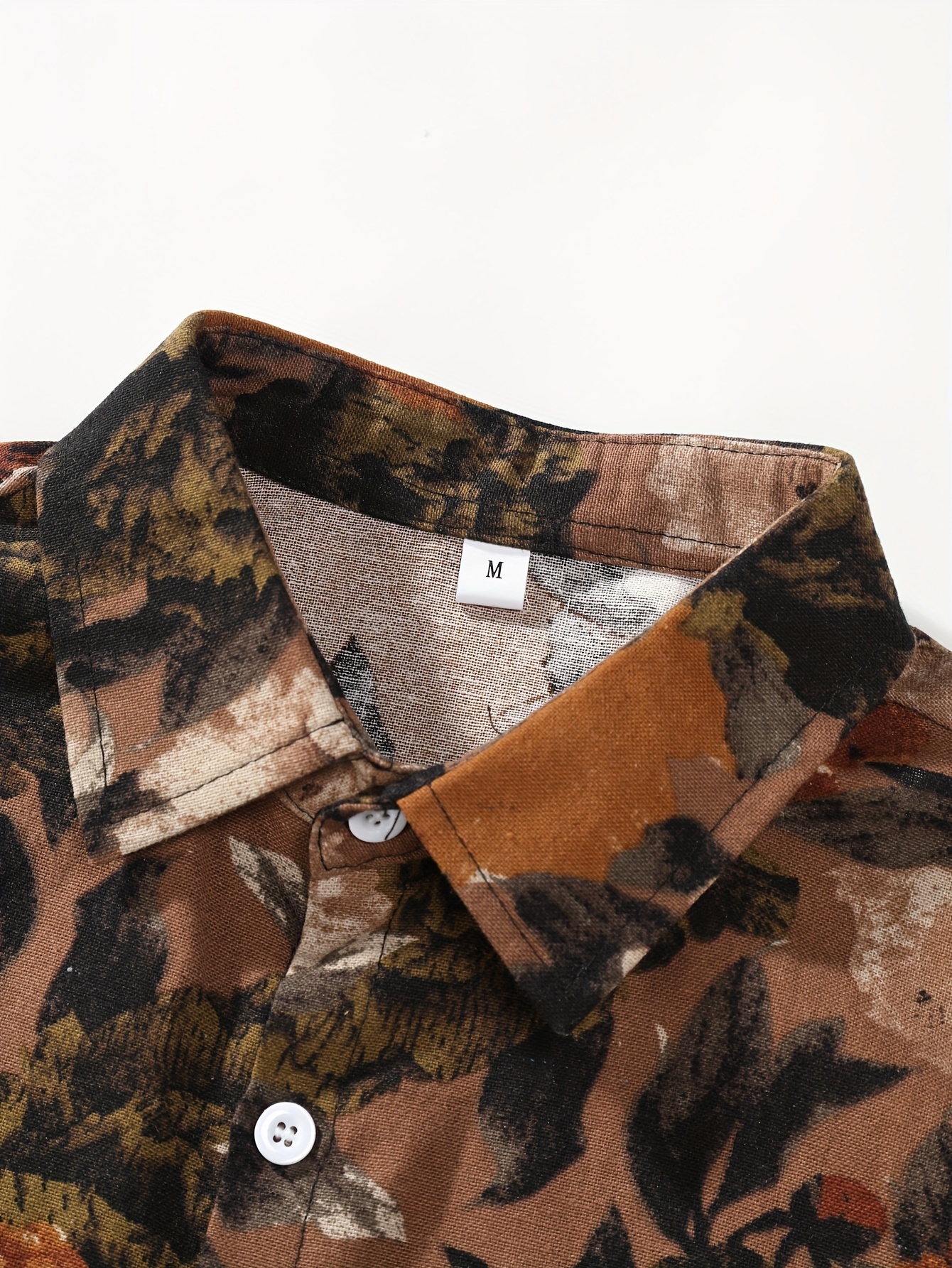 mens stylish loose cotton blend floral print shirt casual breathable lapel button up short sleeve shirt for summer outdoor activities details 2