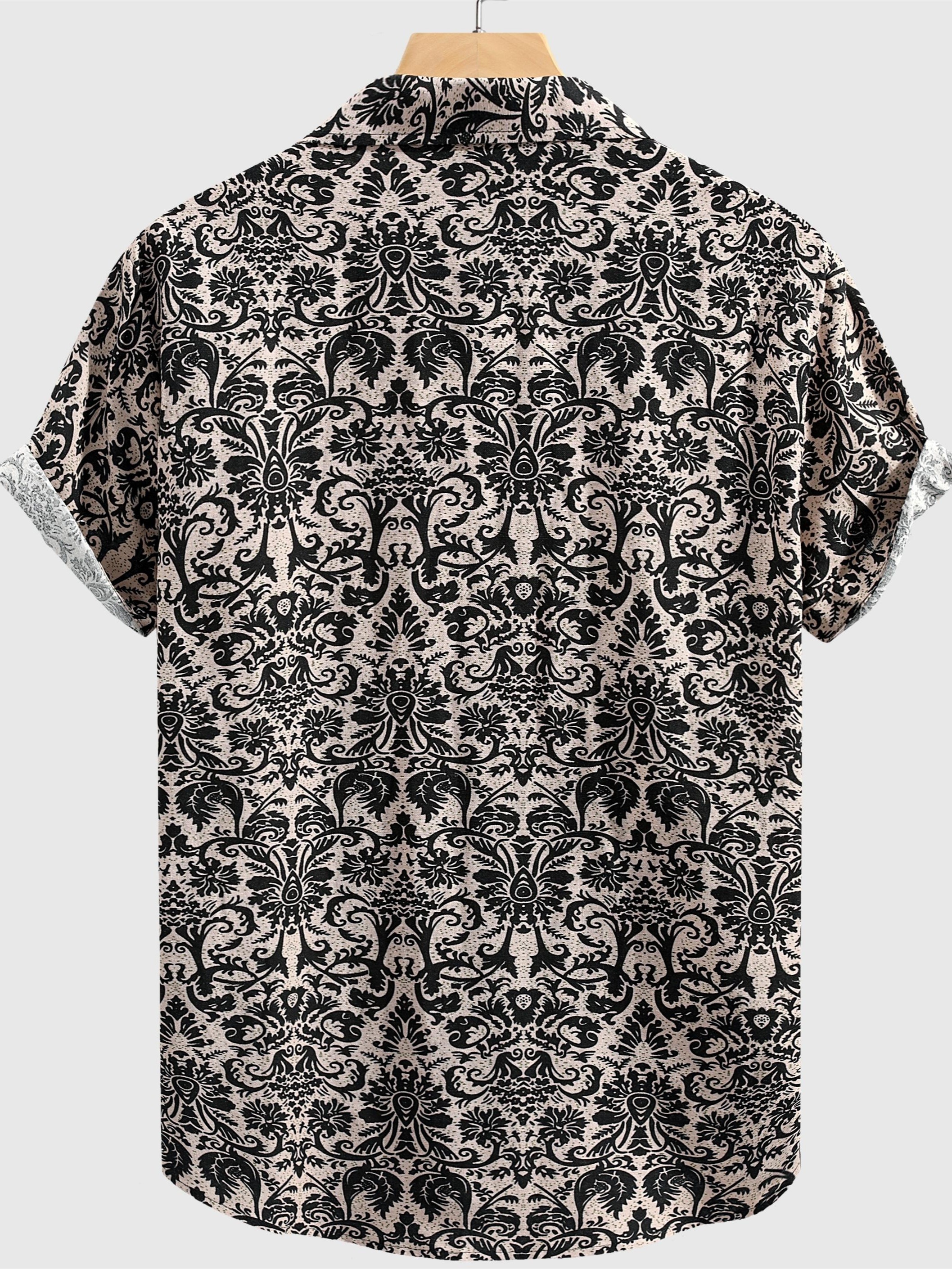 mens stylish loose cotton blend floral print shirt casual breathable lapel button up short sleeve shirt for summer outdoor activities details 7