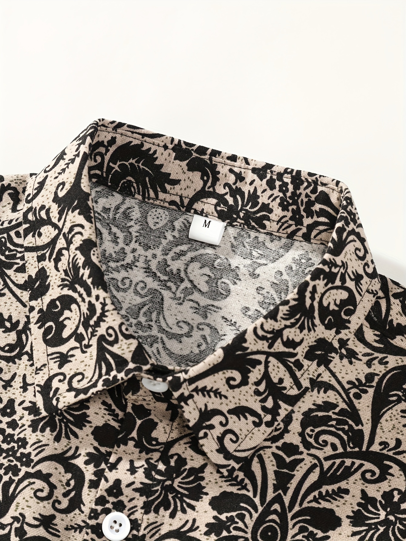 mens stylish loose cotton blend floral print shirt casual breathable lapel button up short sleeve shirt for summer outdoor activities details 8