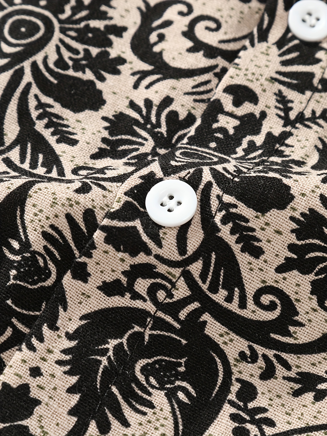 mens stylish loose cotton blend floral print shirt casual breathable lapel button up short sleeve shirt for summer outdoor activities details 9