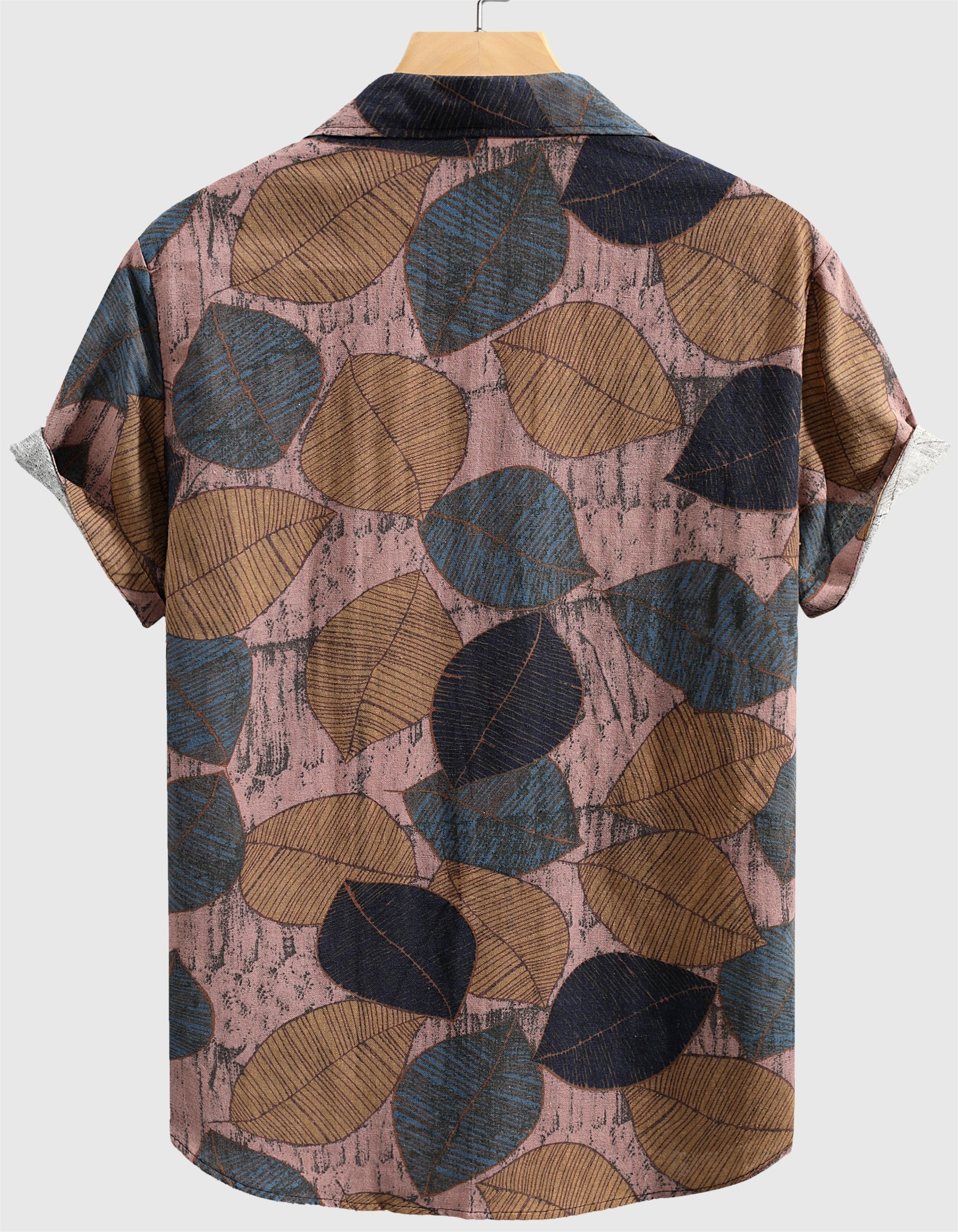 mens stylish loose cotton blend floral print shirt casual breathable lapel button up short sleeve shirt for summer outdoor activities details 13