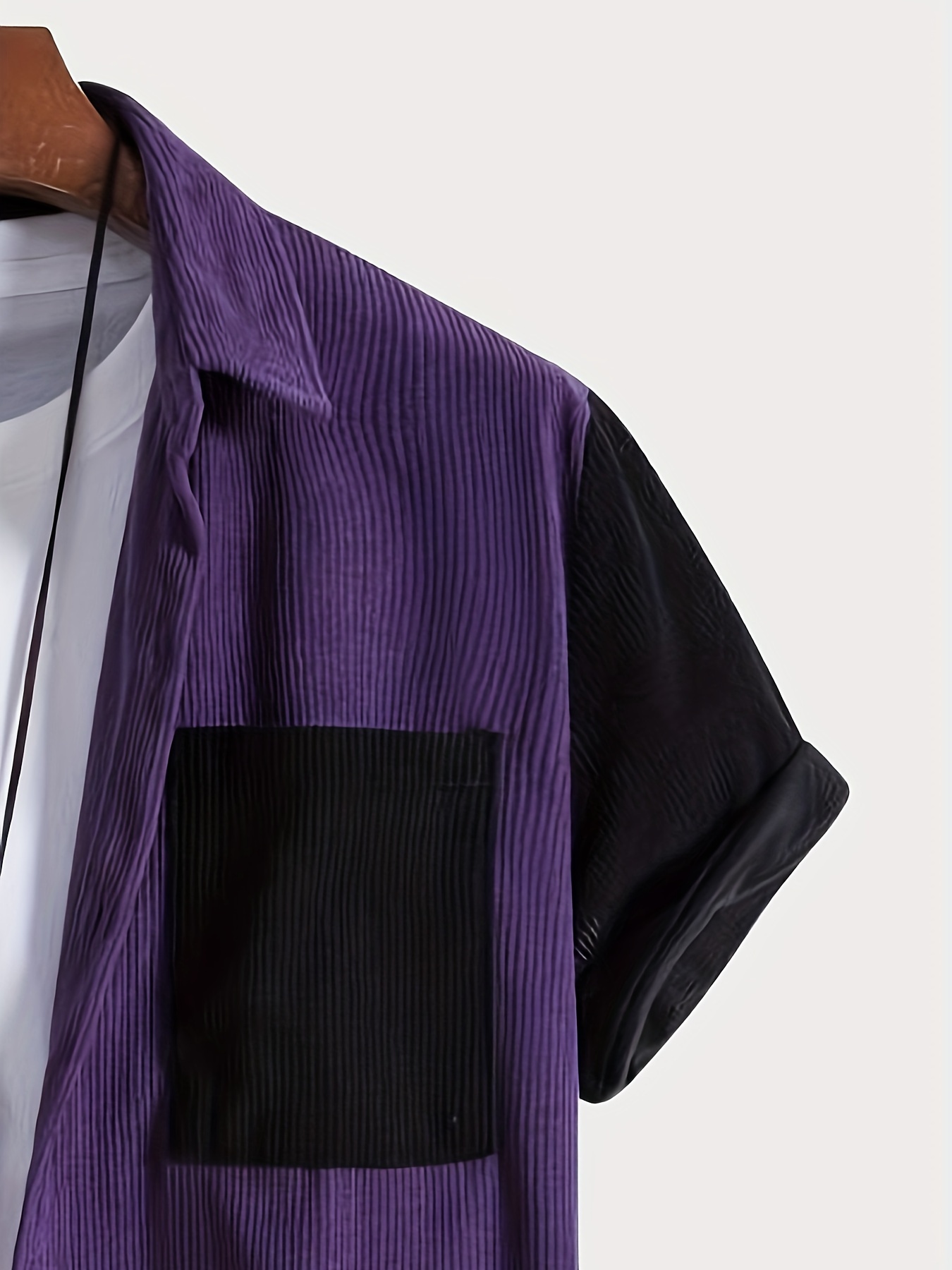 casual color block mens short sleeve button down shirt with chest pocket summer mens leisurewear details 3