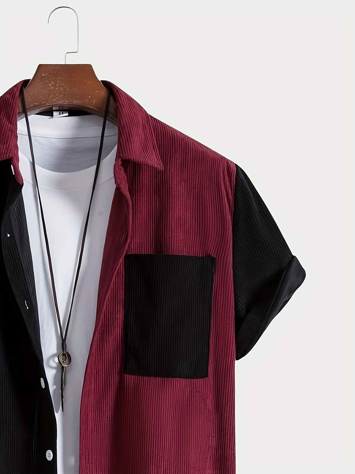 casual color block mens short sleeve button down shirt with chest pocket summer mens leisurewear details 8