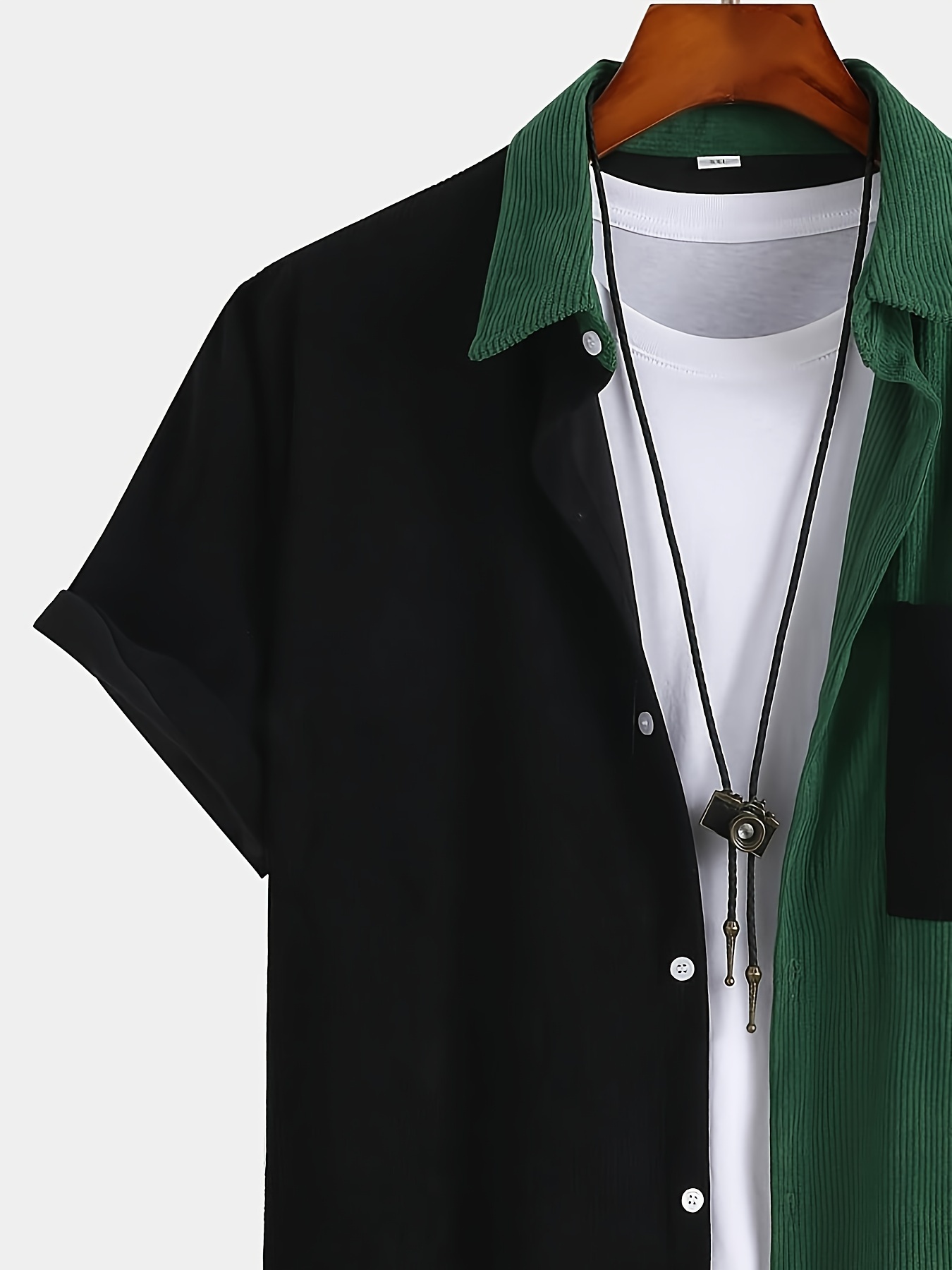 casual color block mens short sleeve button down shirt with chest pocket summer mens leisurewear details 12