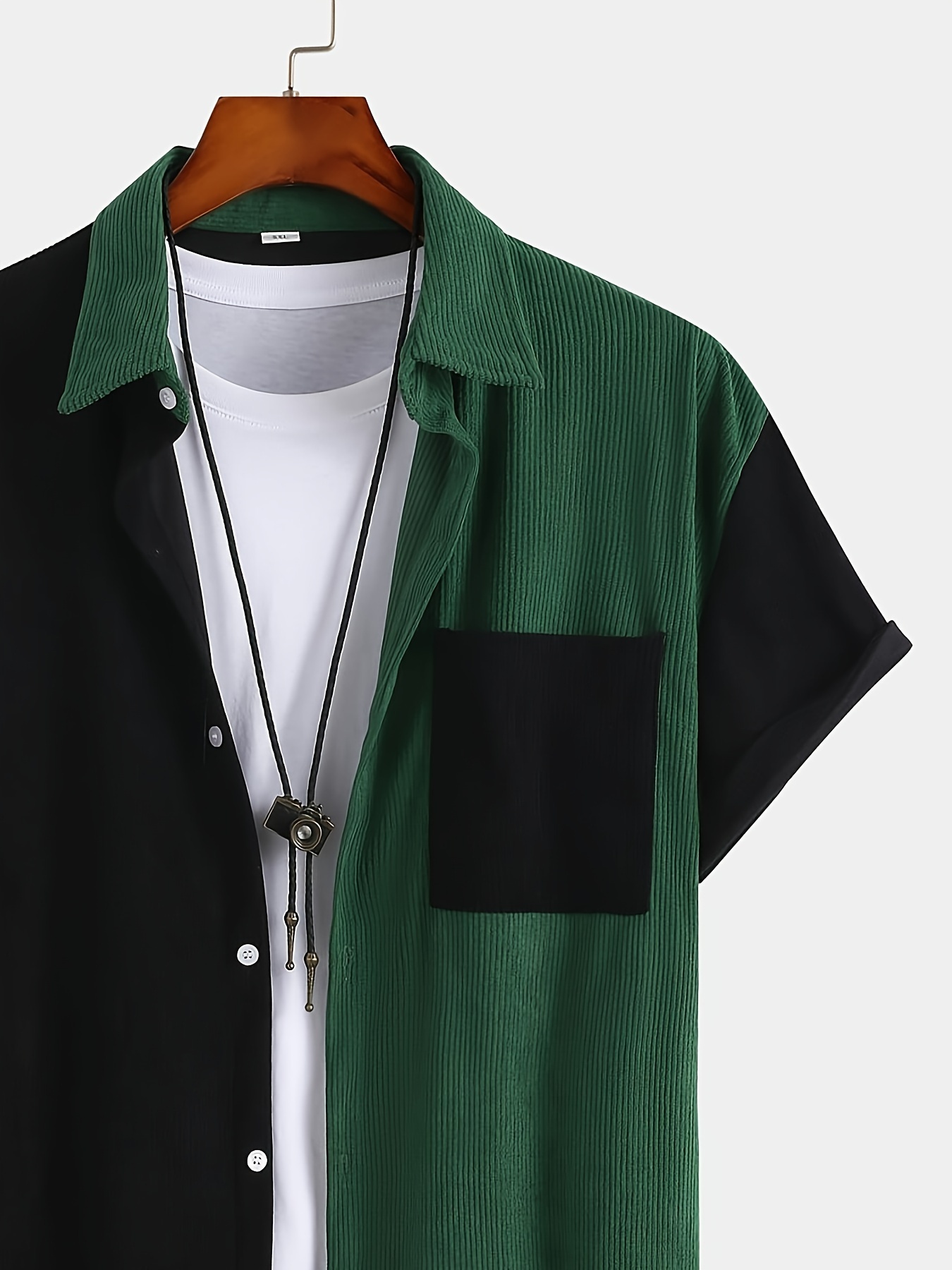 casual color block mens short sleeve button down shirt with chest pocket summer mens leisurewear details 13