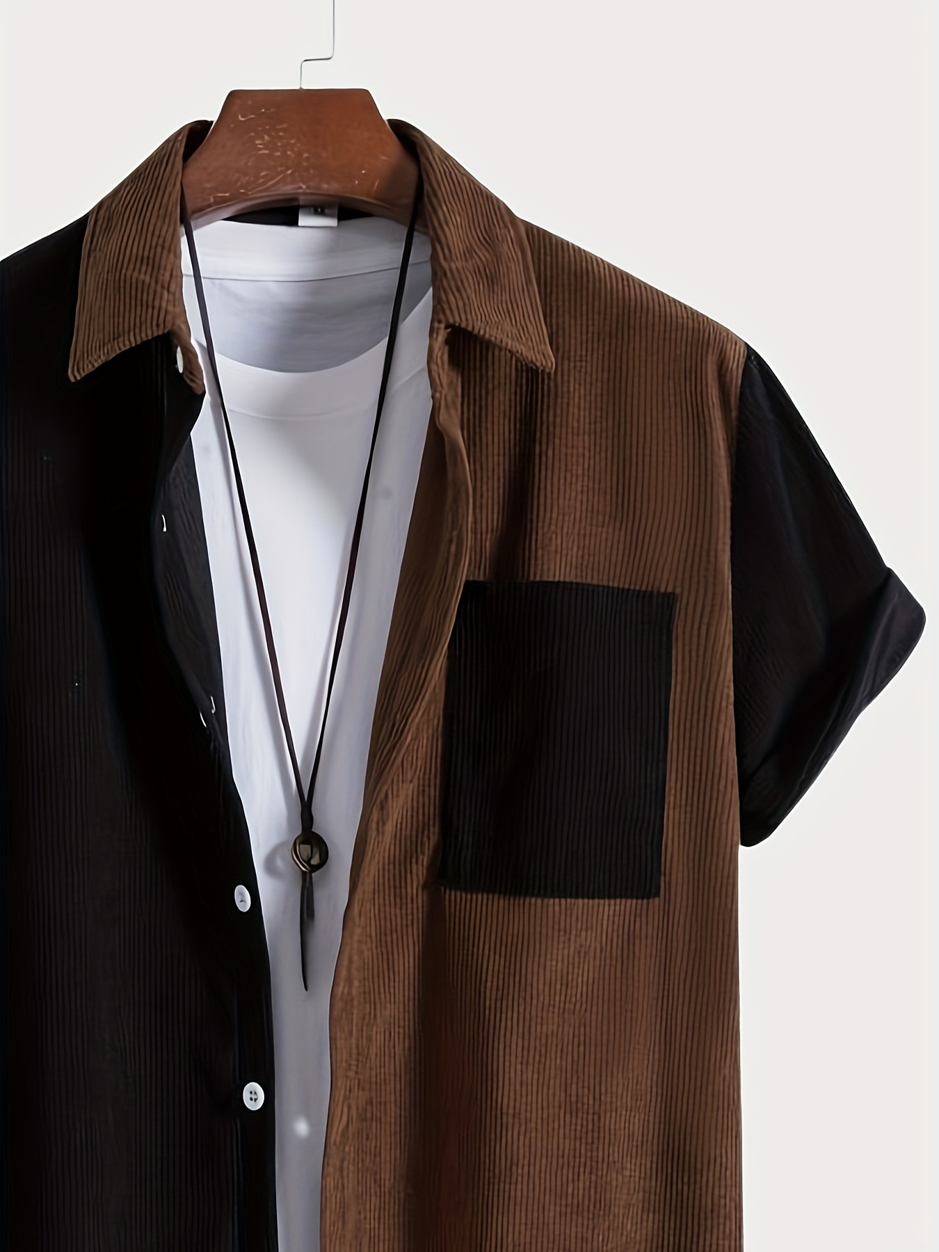 casual color block mens short sleeve button down shirt with chest pocket summer mens leisurewear details 18