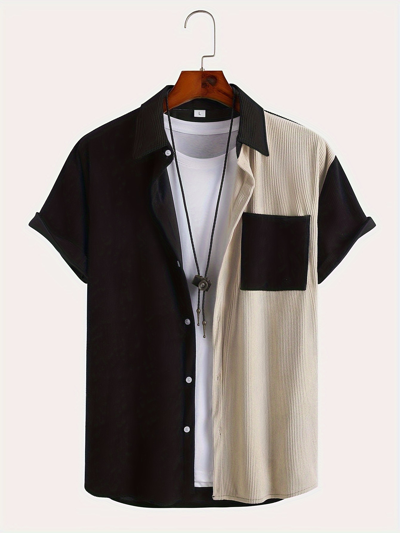 casual color block mens short sleeve button down shirt with chest pocket summer mens leisurewear details 20