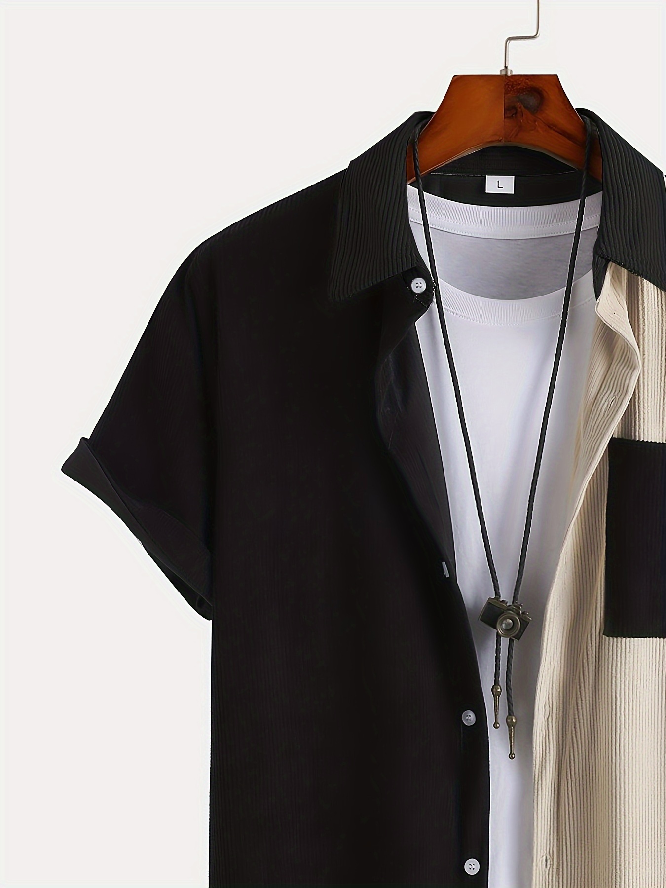 casual color block mens short sleeve button down shirt with chest pocket summer mens leisurewear details 22