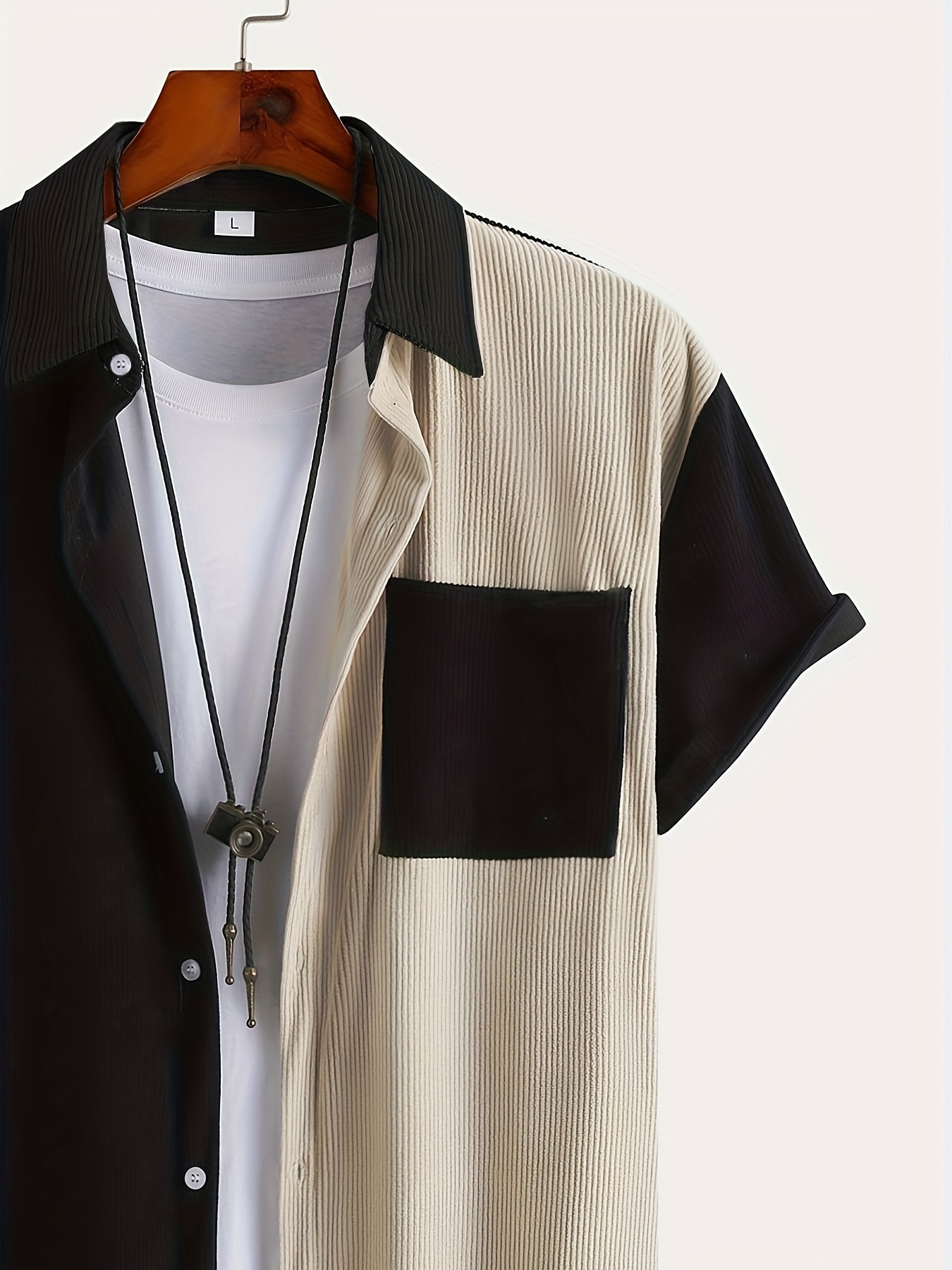 casual color block mens short sleeve button down shirt with chest pocket summer mens leisurewear details 23