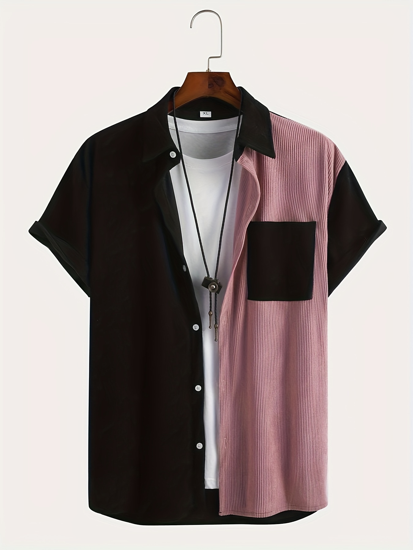 casual color block mens short sleeve button down shirt with chest pocket summer mens leisurewear details 26