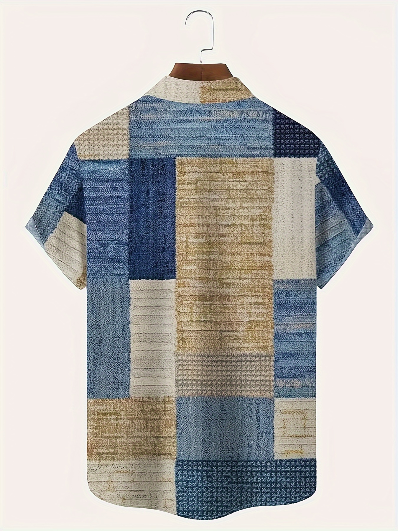color block mens retro casual short sleeve button down shirt for summer holiday details 0