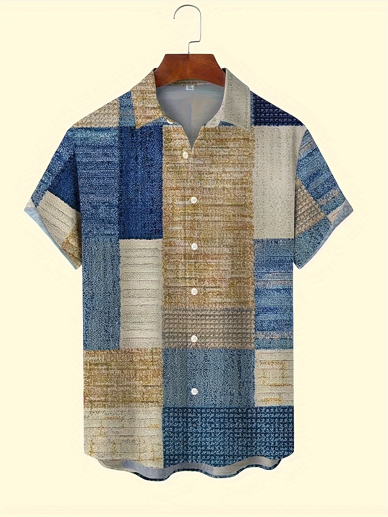 color block mens retro casual short sleeve button down shirt for summer holiday details 2