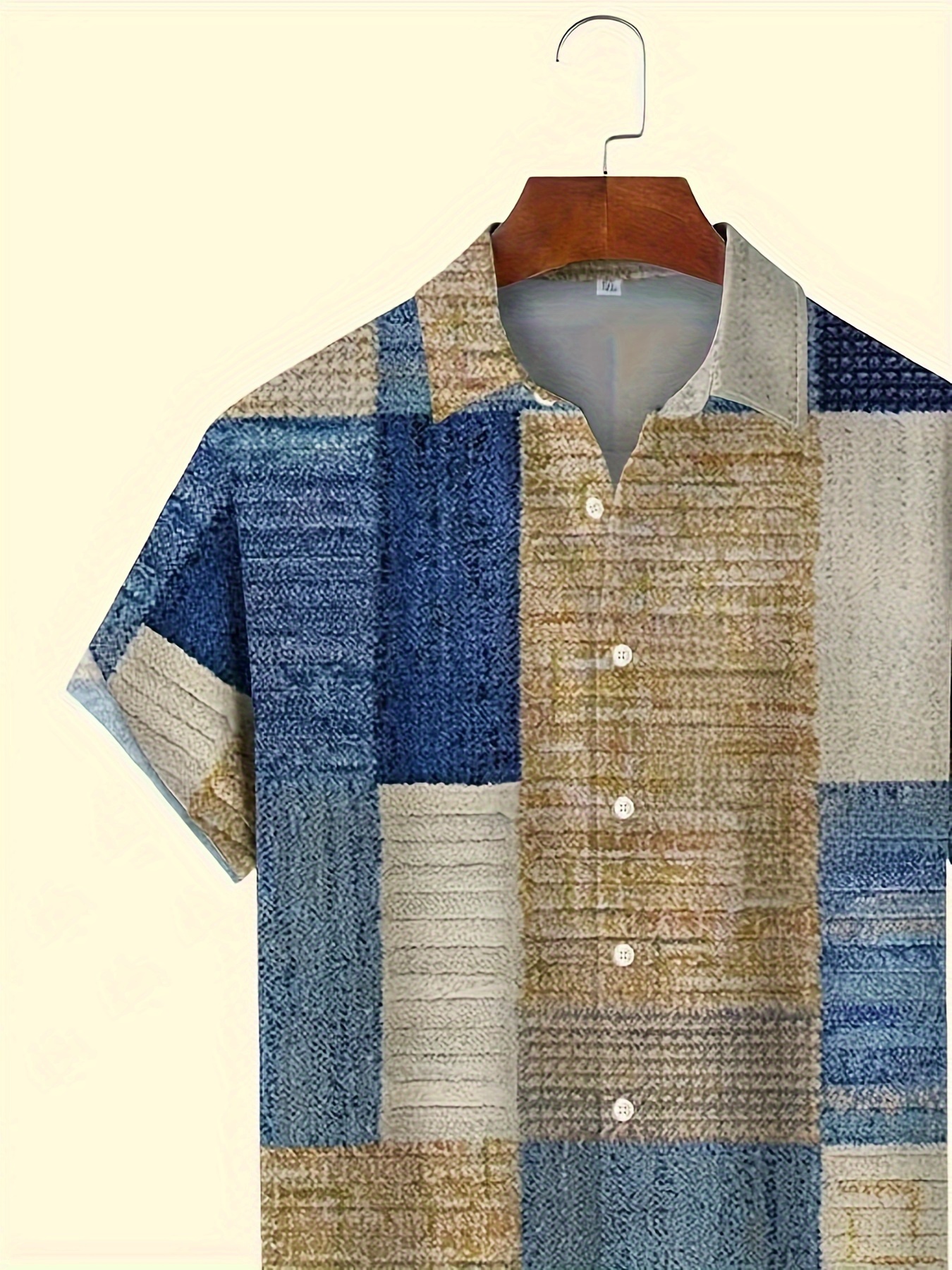 color block mens retro casual short sleeve button down shirt for summer holiday details 4