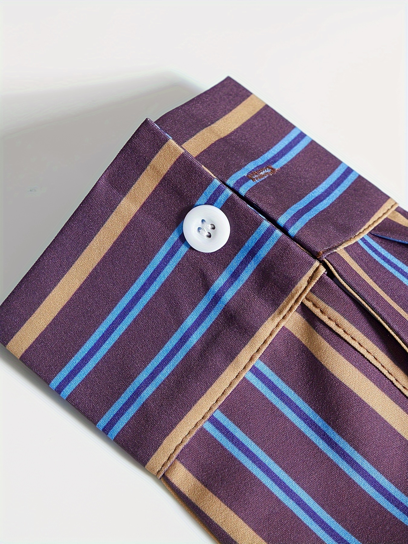 mens classic design striped long sleeve button up shirt for business occasions spring fall mens clothing details 7