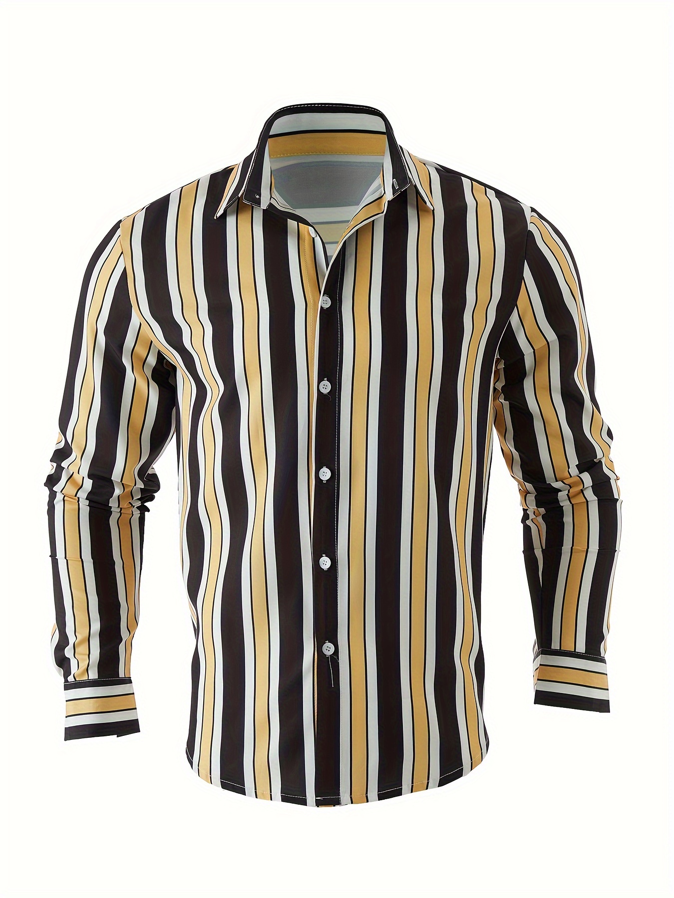 mens classic design striped long sleeve button up shirt for business occasions spring fall mens clothing details 15