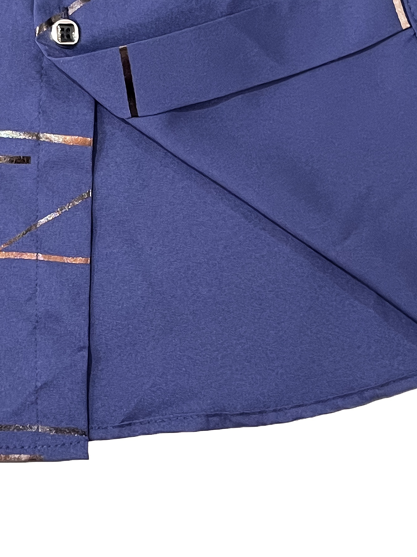 mens casual navy blue slim shirt details 9