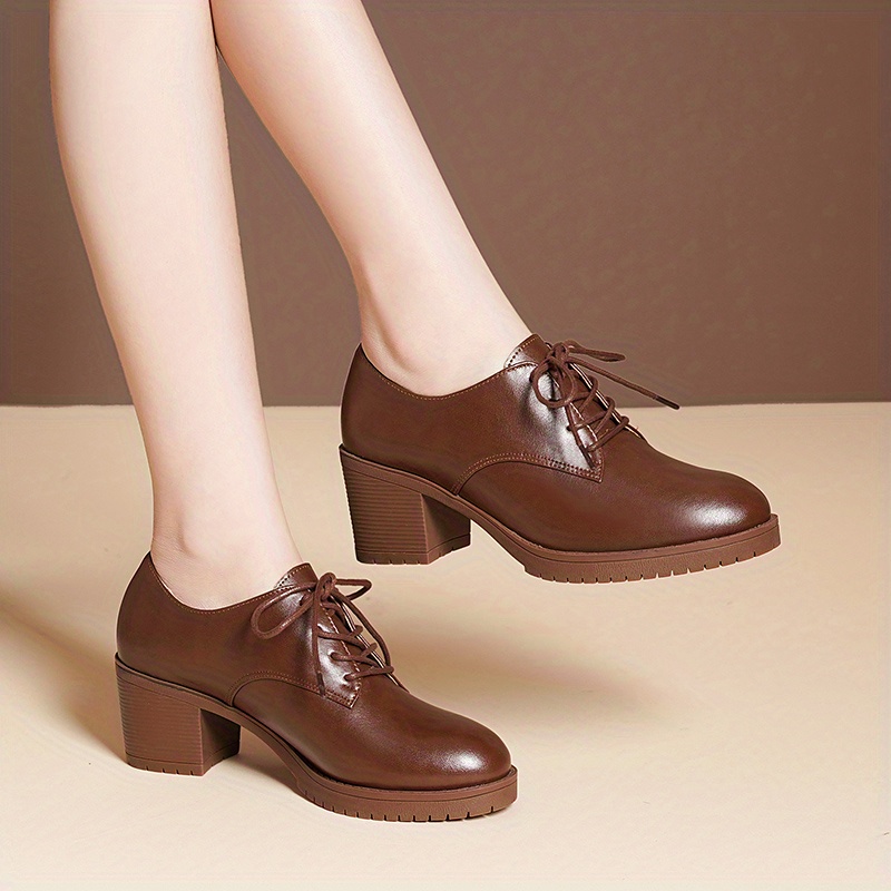 womens solid color boots lace up round toe non slip chunky heel outdoor comfy shoes casual trendy daily shoes details 1