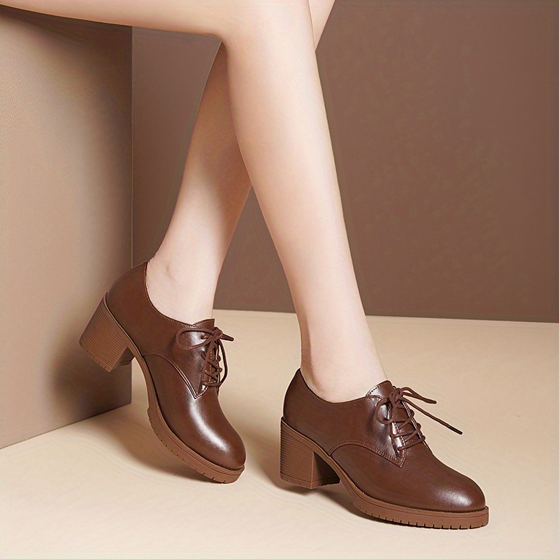 womens solid color boots lace up round toe non slip chunky heel outdoor comfy shoes casual trendy daily shoes details 2