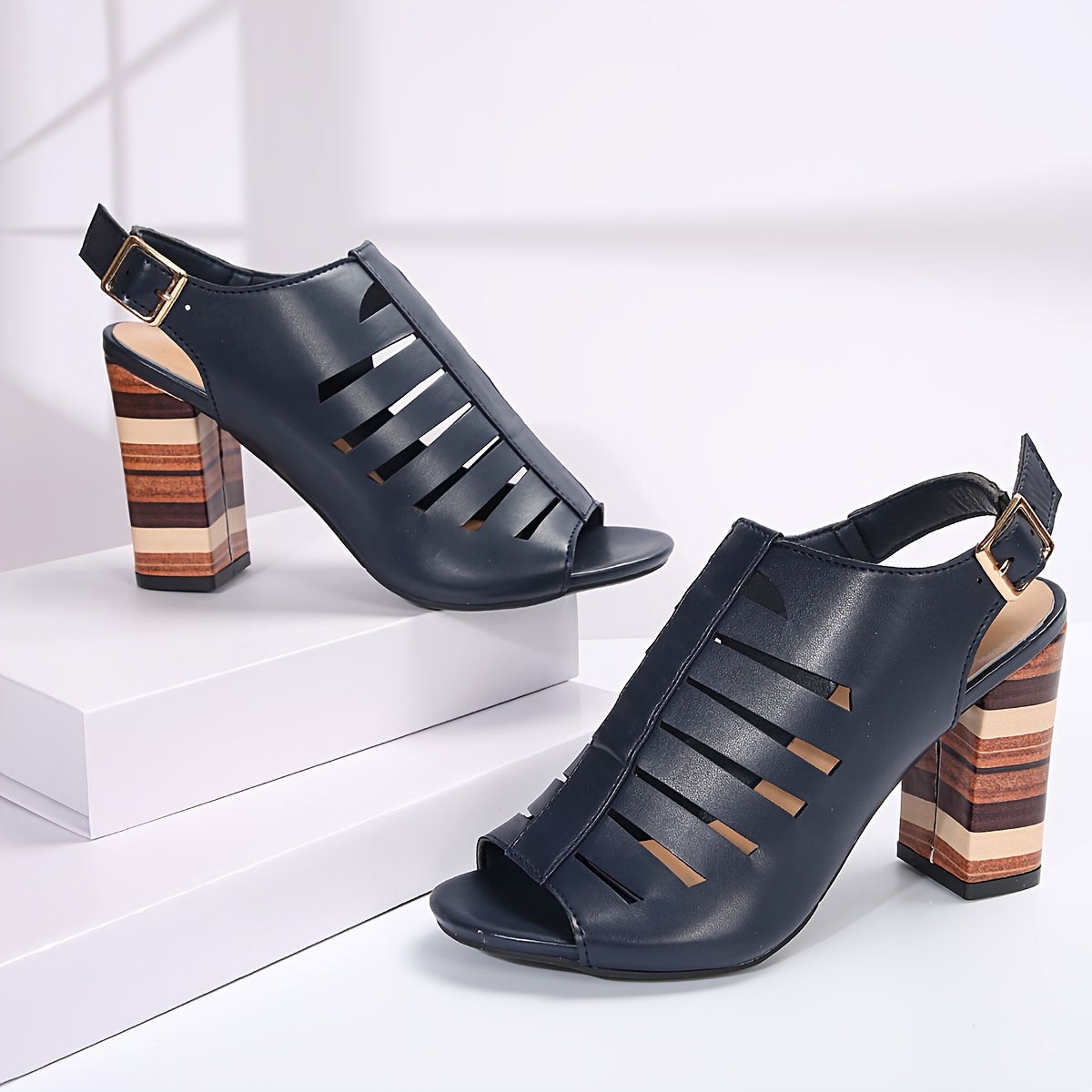heeled sandals, womens block heeled sandals fashion open toe dress pumps comfortable buckle strap heels details 6