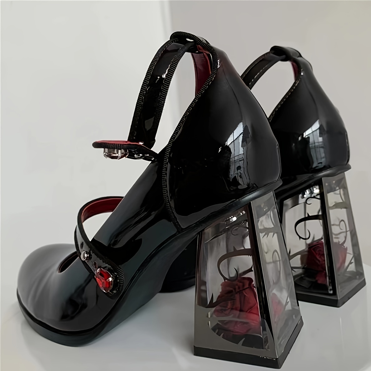 womens solid color trendy shoes slip on casual chunky heel double straps shoes square toe daily shoes details 3