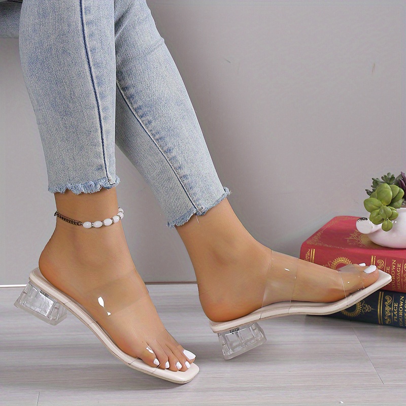 womens chunky low heels stylish double transparent strap pumps comfortable square toe pumps details 6