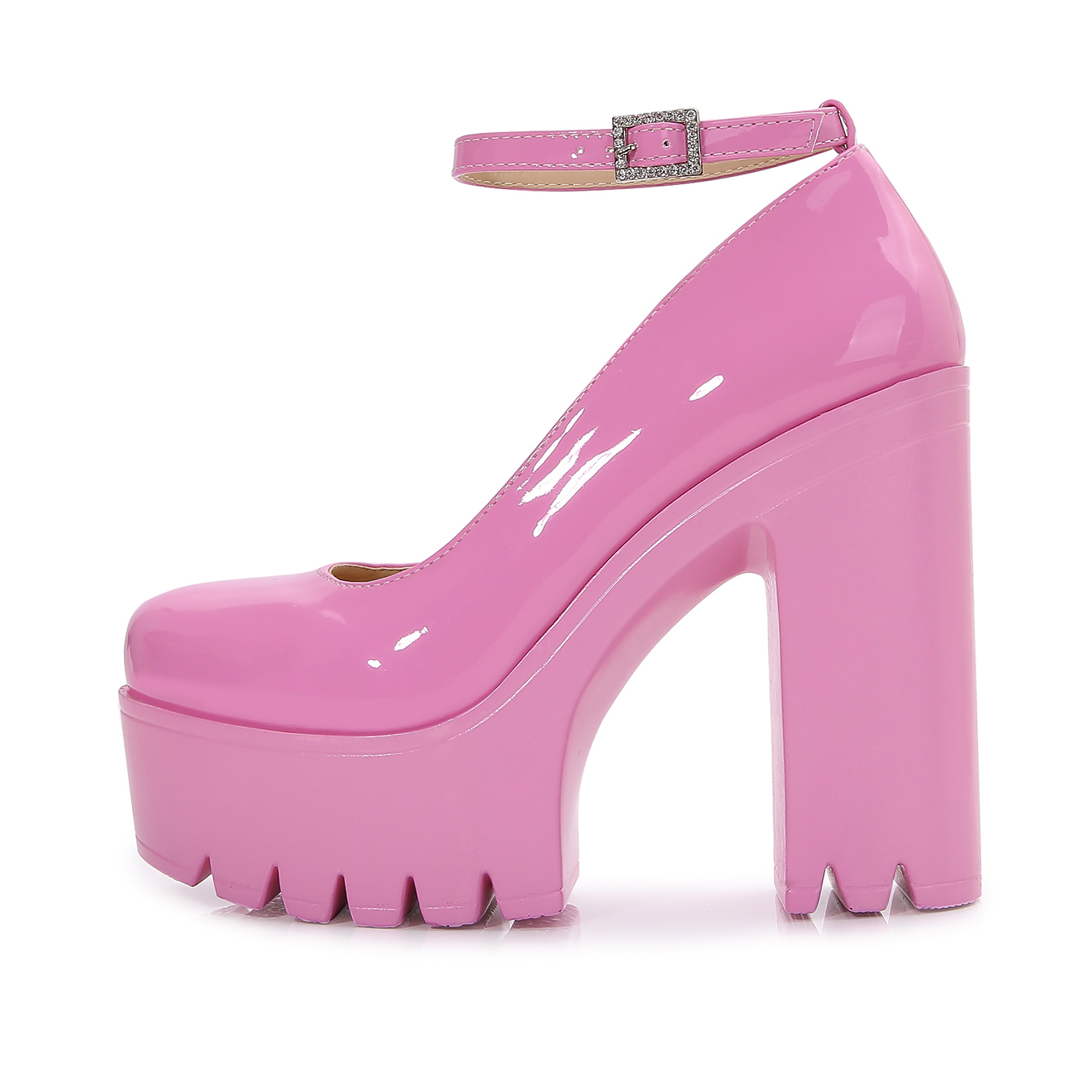 womens pu leather platform chunky heeled pumps solid color ankle strap sandals sexy party dress shoes details 5