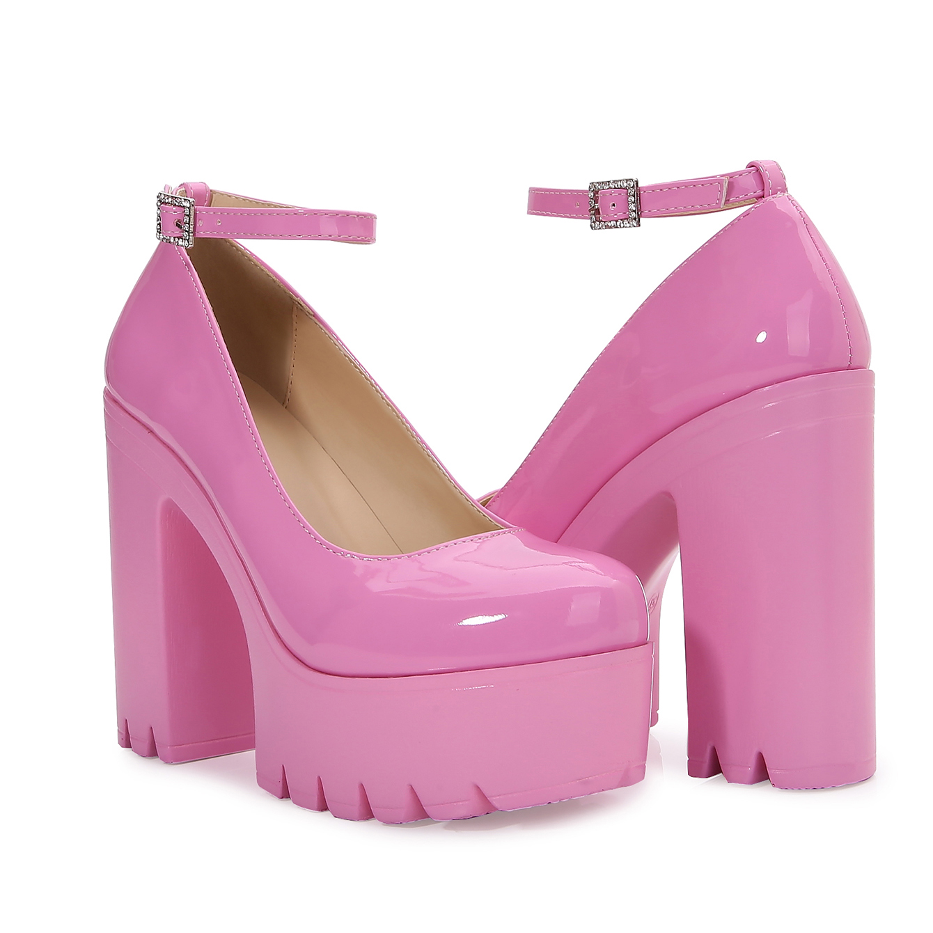 womens pu leather platform chunky heeled pumps solid color ankle strap sandals sexy party dress shoes details 8